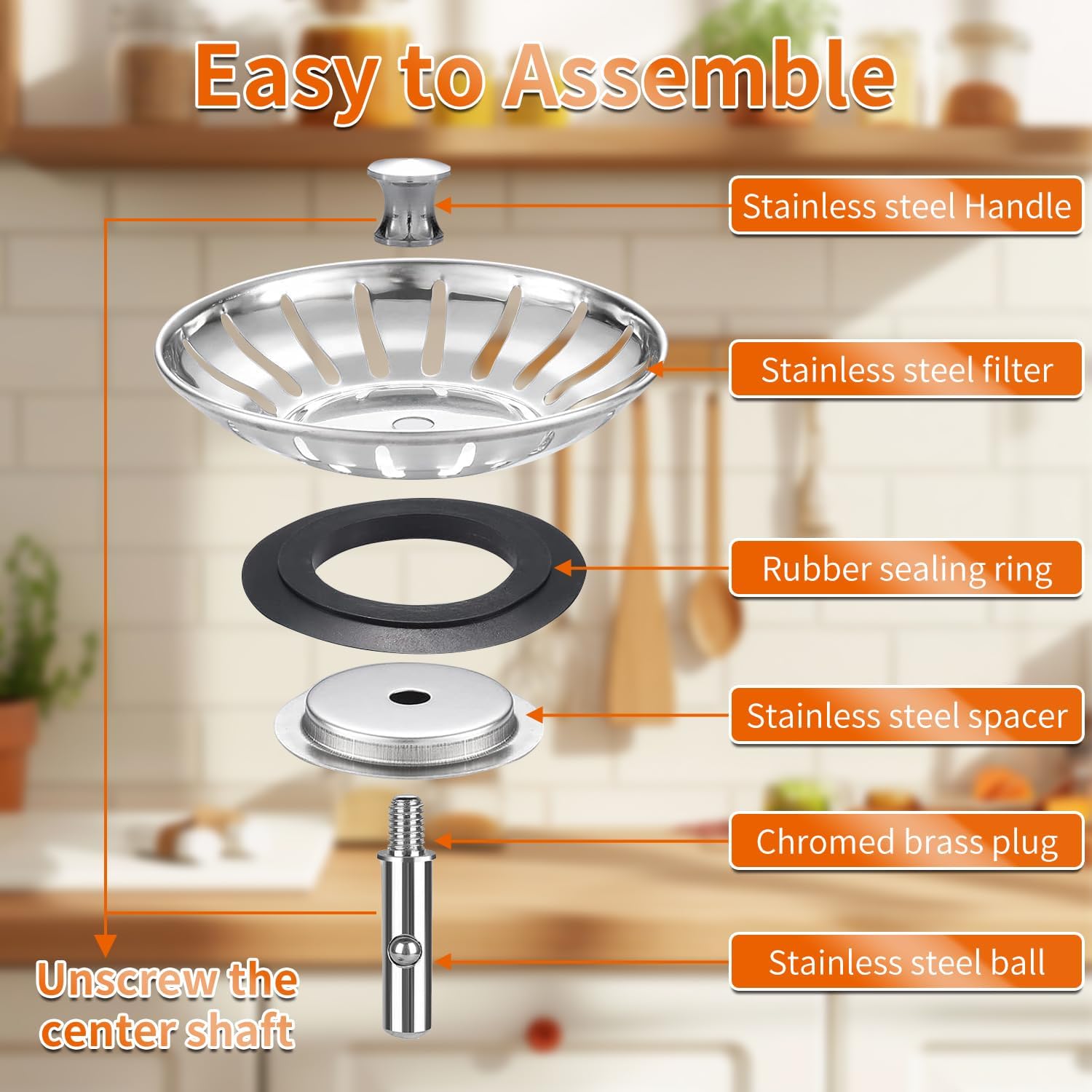 Kitchen Sink Strainer - 2Pack Sink Drain Stopper, 80mm(3.15in) Stainless Steel Kitchen Sink Accessories Plug with Anti-Clogging Basket, Bouchon Evier Cuisine - Image 3