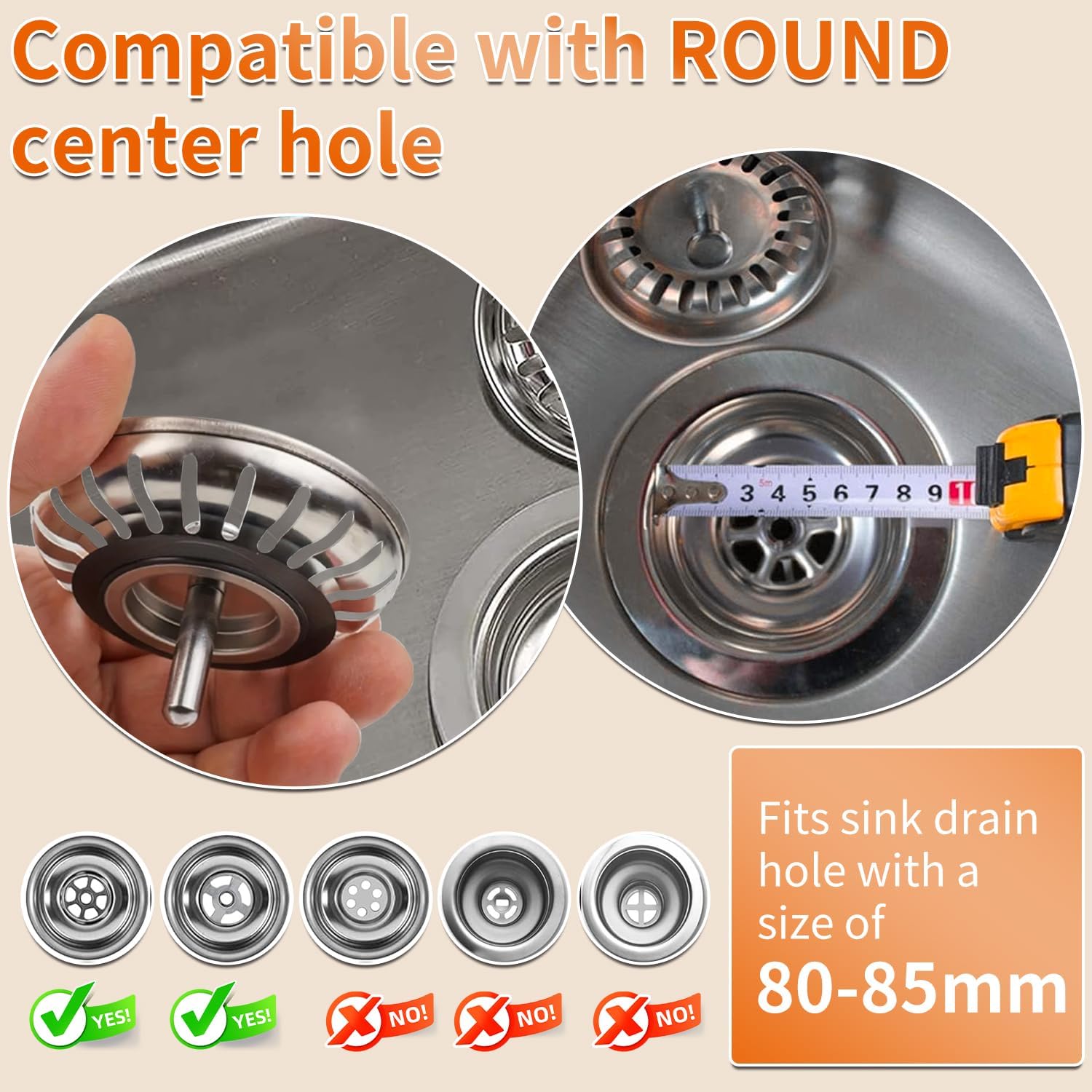 Kitchen Sink Strainer - 2Pack Sink Drain Stopper, 80mm(3.15in) Stainless Steel Kitchen Sink Accessories Plug with Anti-Clogging Basket, Bouchon Evier Cuisine - Image 4
