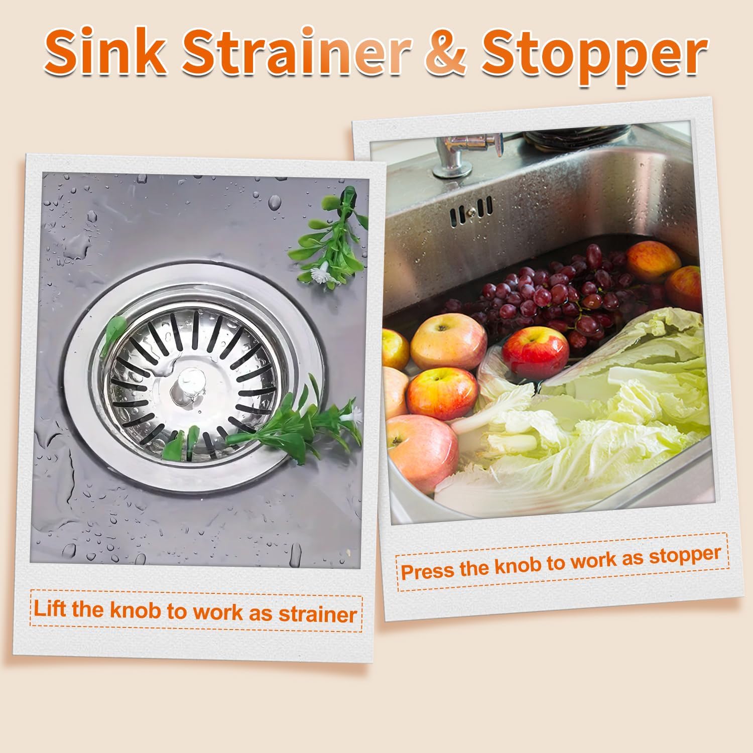 Kitchen Sink Strainer - 2Pack Sink Drain Stopper, 80mm(3.15in) Stainless Steel Kitchen Sink Accessories Plug with Anti-Clogging Basket, Bouchon Evier Cuisine - Image 5