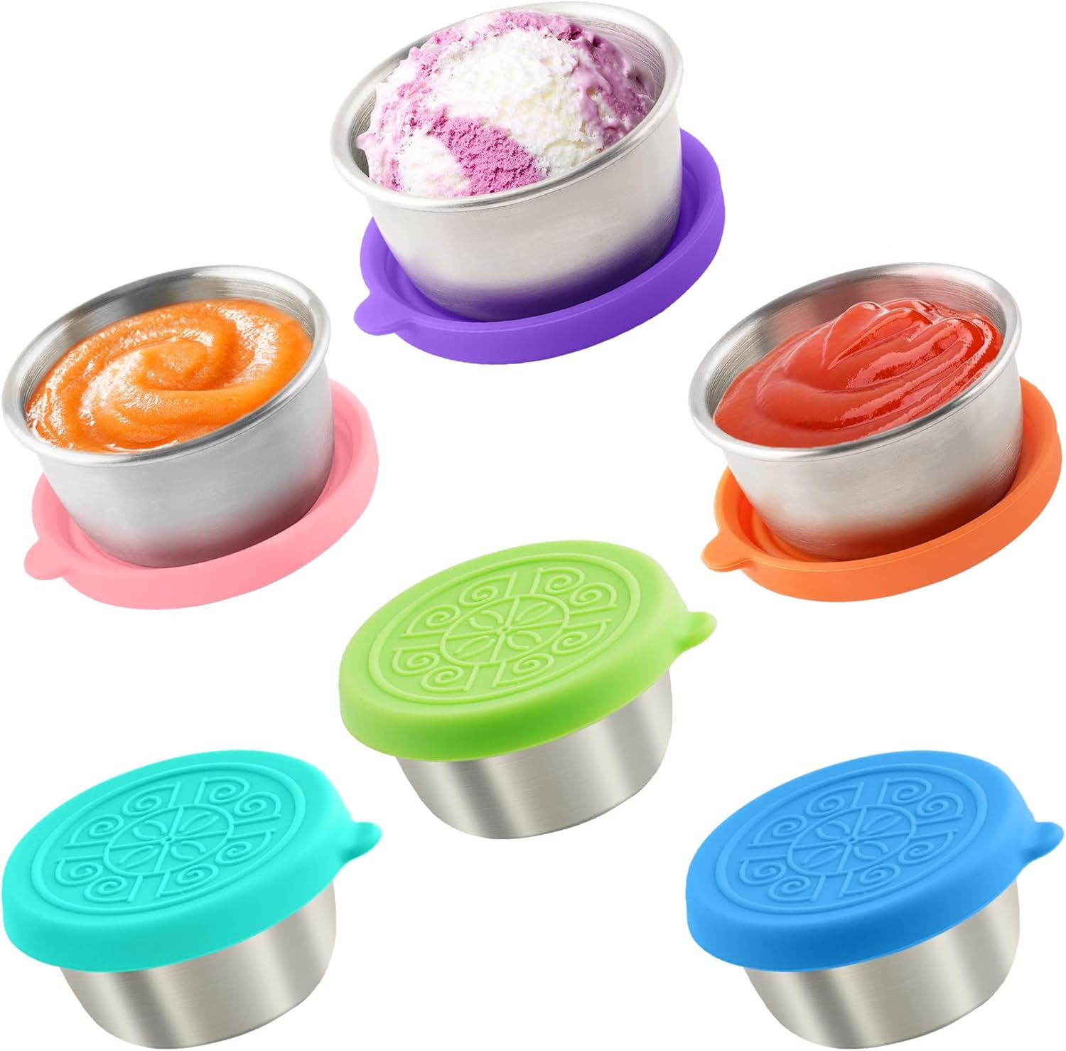 6x1.6 Oz Salad Dressing Containers With Lids, Small Leakproof Reusable Stainless Steel Salad Dressing Container To Go For Lunch Boxes,Sauce containers, Picnics,Travel Meal Prep And Kitchen Storage - Image 1