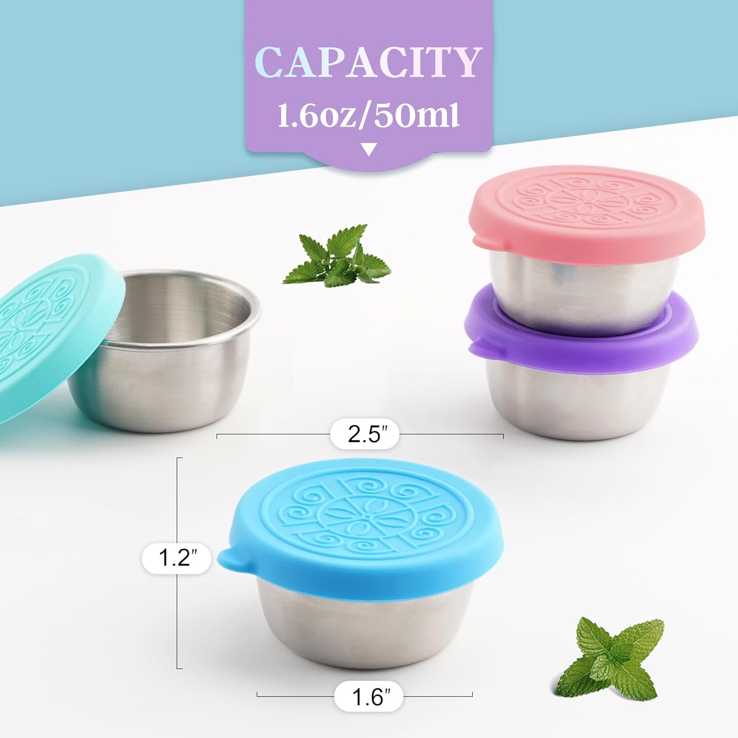 6x1.6 Oz Salad Dressing Containers With Lids, Small Leakproof Reusable Stainless Steel Salad Dressing Container To Go For Lunch Boxes,Sauce containers, Picnics,Travel Meal Prep And Kitchen Storage - Image 2