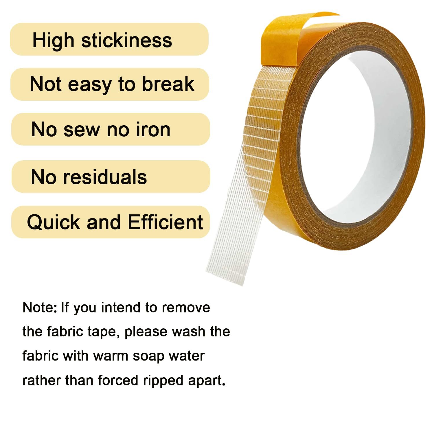 Heavy Duty Double Sided Fabric Tape, 1 Inch X 33FT Stitch Witchery Hem Tape for Pants Clothes Curtain Fabric Sofa Covers, No Sewing Ironing, Strong Adhesive Tape for Rug, Carpet, Art - Image 4