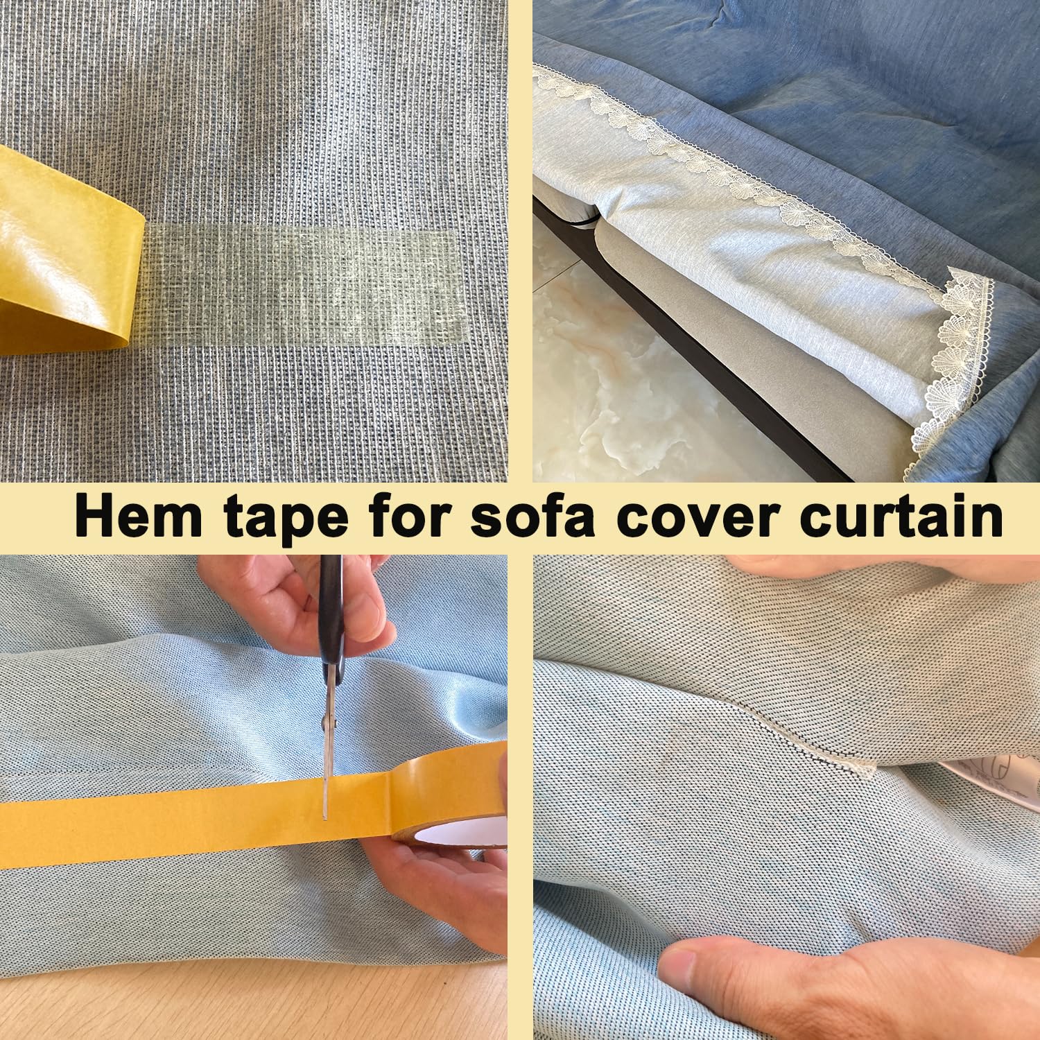 Heavy Duty Double Sided Fabric Tape, 1 Inch X 33FT Stitch Witchery Hem Tape for Pants Clothes Curtain Fabric Sofa Covers, No Sewing Ironing, Strong Adhesive Tape for Rug, Carpet, Art - Image 5