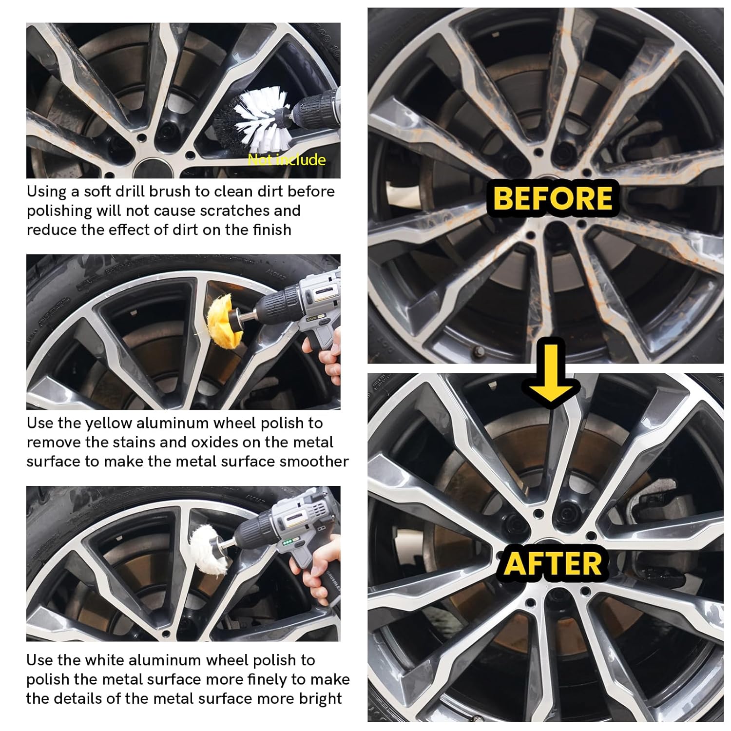 Aluminum Wheel Polishing Kit for Drill Buffing Wheel for Car Motorcycle Wheel Rim Manifold Polishing for Stainless Steel Chrome Wood Plastic Ceramic Glass Woods Machine Jewelry etc 6PCS - Image 3