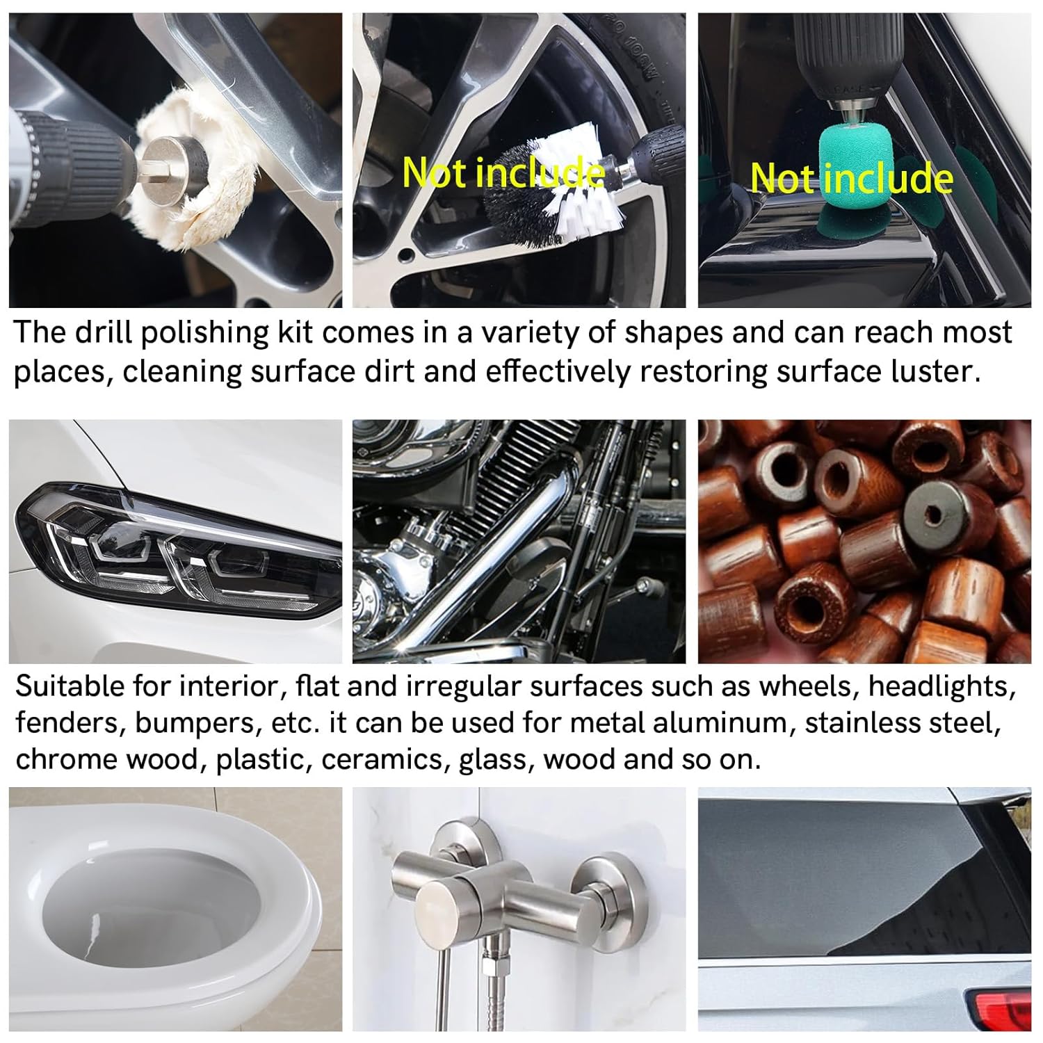 Aluminum Wheel Polishing Kit for Drill Buffing Wheel for Car Motorcycle Wheel Rim Manifold Polishing for Stainless Steel Chrome Wood Plastic Ceramic Glass Woods Machine Jewelry etc 6PCS - Image 5