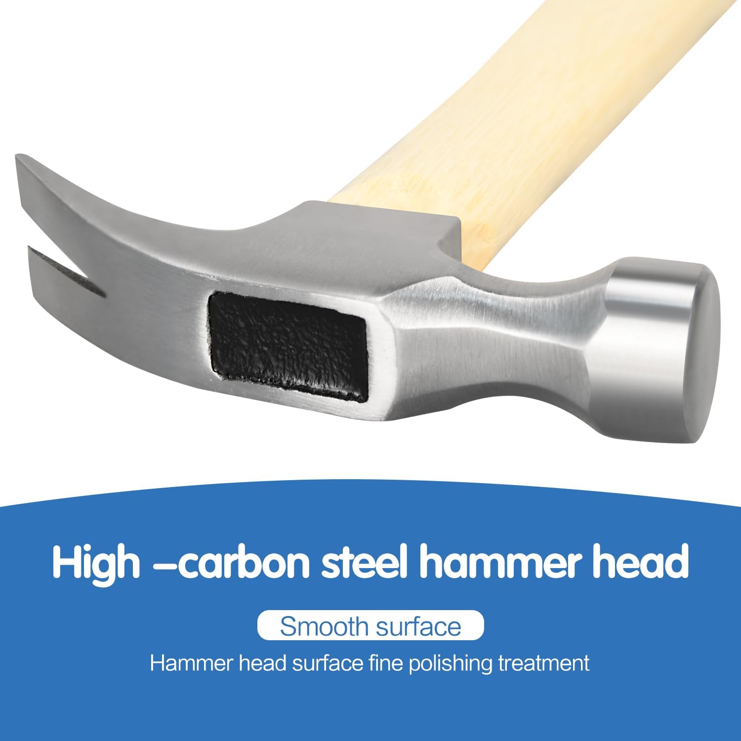 16oz Claw Hammer, General Purpose Claw Hammer with Wooden Handle & Forged Steel Head - Image 3