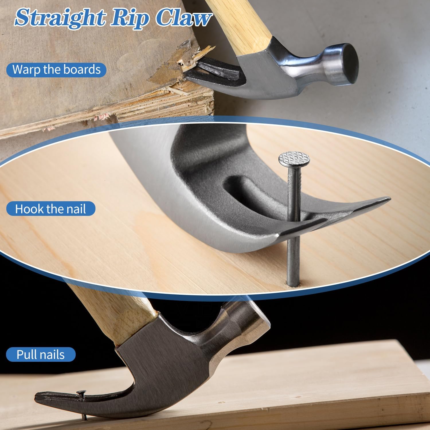 16oz Claw Hammer, General Purpose Claw Hammer with Wooden Handle & Forged Steel Head - Image 4