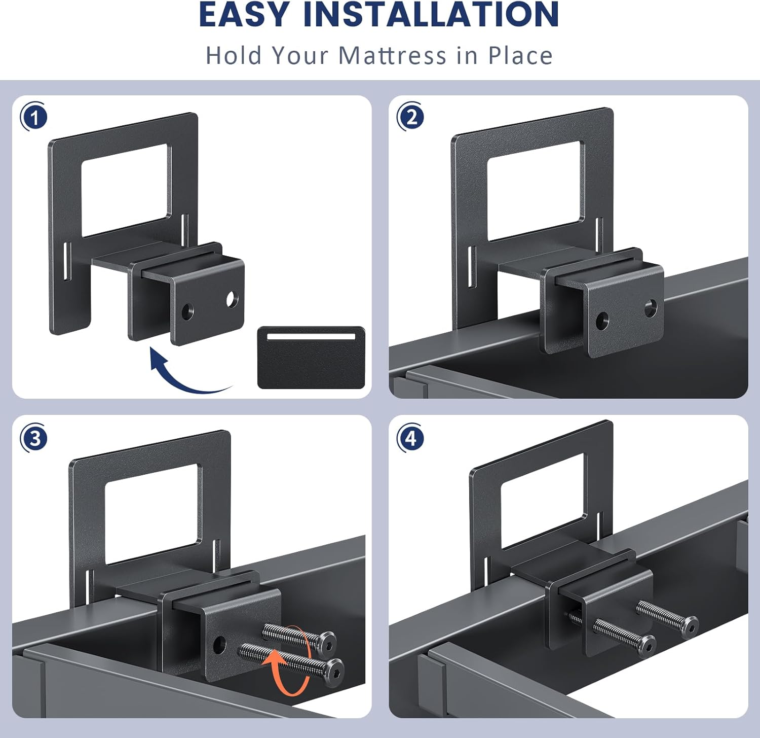 Non Slip Mattress Gaskets for Metal Bed Frame, Mattress Holder in Place Gripper, Adjustable Mattress Retainer Bar, Keep Mattress from Sliding Gripper, 4 PCS, Black - Image 4