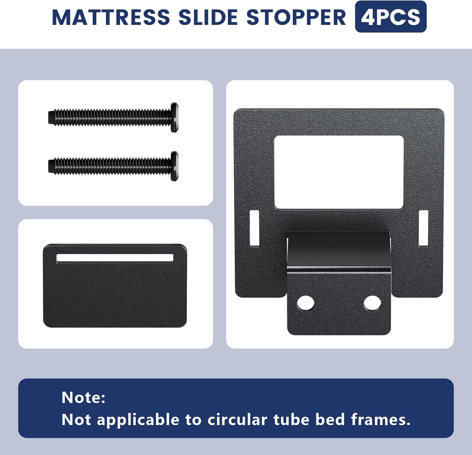 Non Slip Mattress Gaskets for Metal Bed Frame, Mattress Holder in Place Gripper, Adjustable Mattress Retainer Bar, Keep Mattress from Sliding Gripper, 4 PCS, Black - Image 7