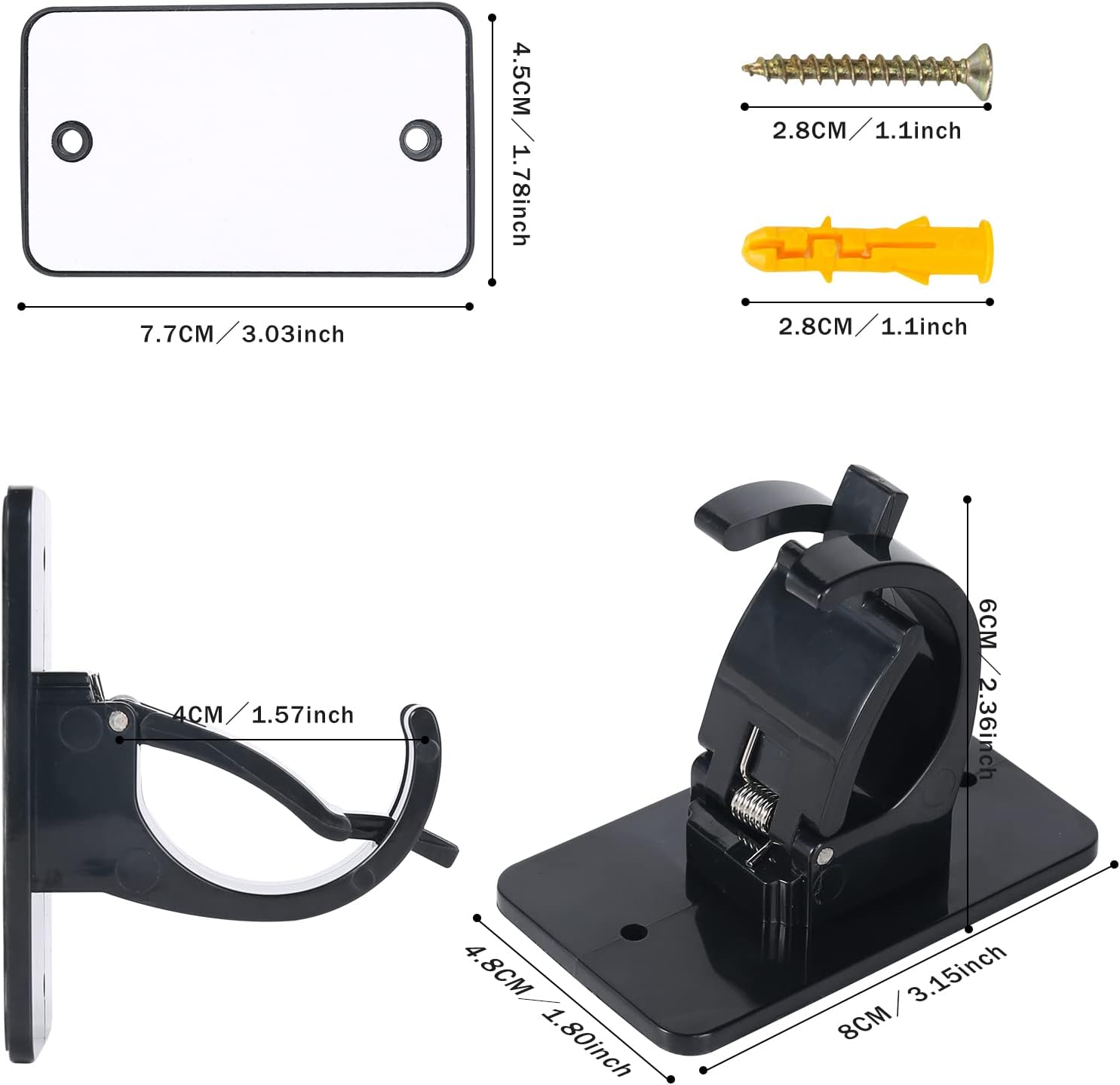 4Pcs Self-Adhesive Curtain Rod Clips, Universal Plastic Curtain Rod Clips, No Drilling,for C urtain Rods up to 40mm (Black) (Curtain Rod Not Included) - Image 2