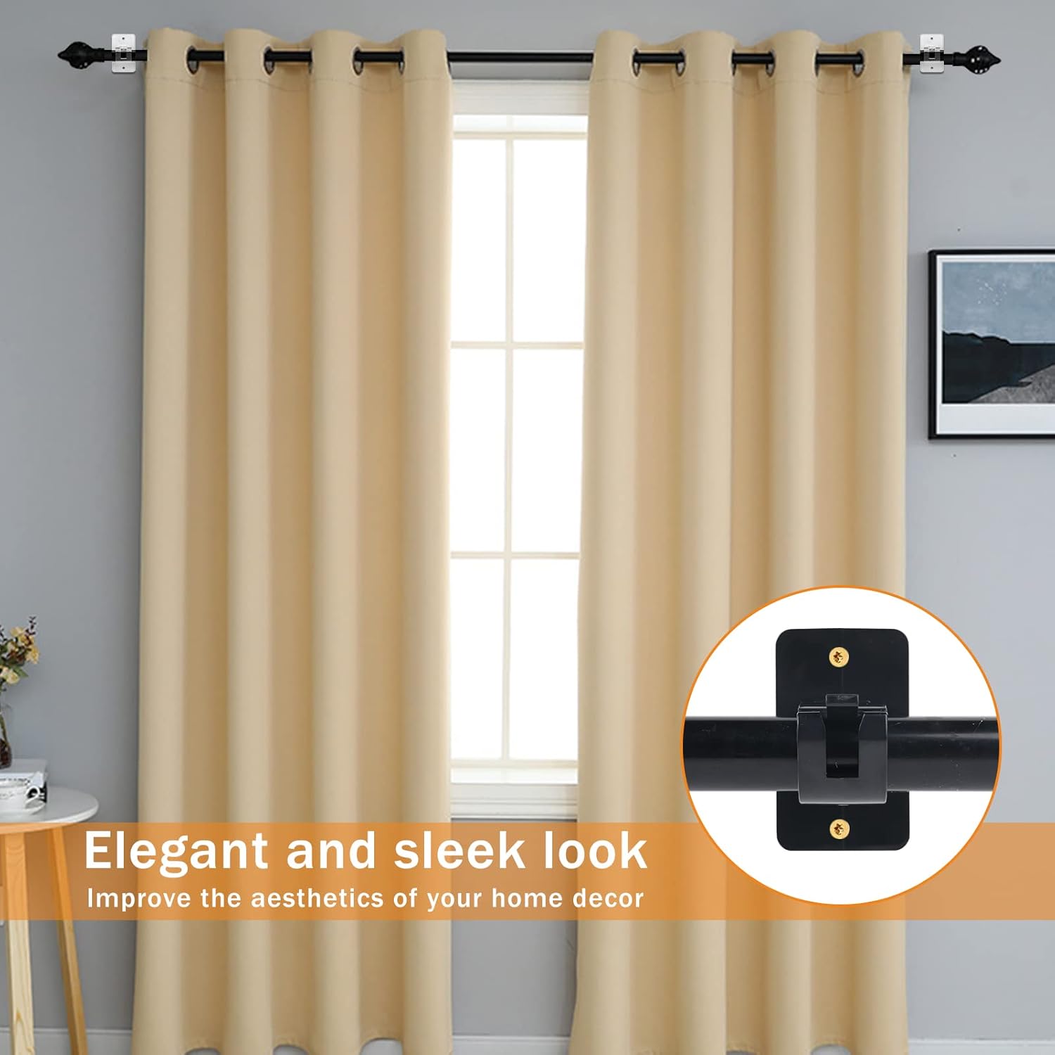 4Pcs Self-Adhesive Curtain Rod Clips, Universal Plastic Curtain Rod Clips, No Drilling,for C urtain Rods up to 40mm (Black) (Curtain Rod Not Included) - Image 6