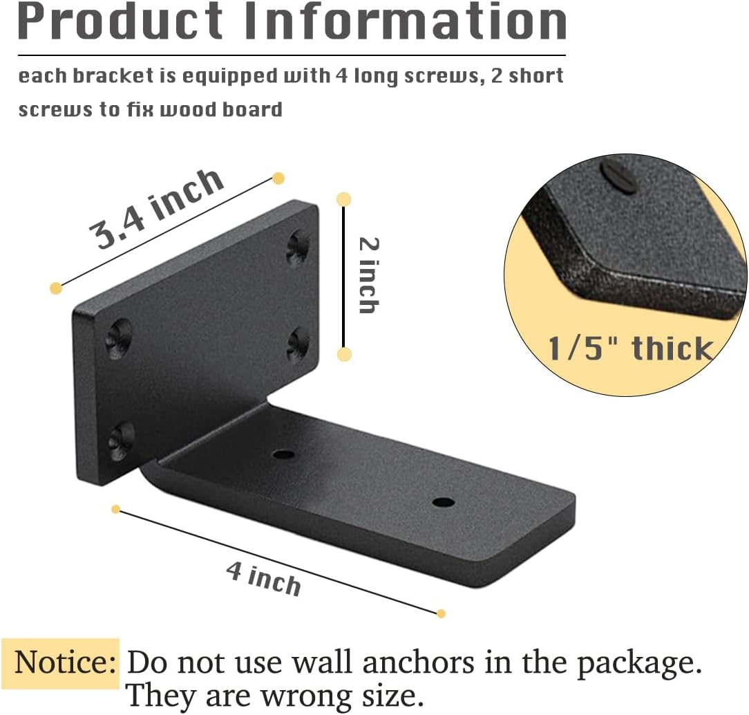 4 Pack Shelf Brackets 4 Inch Floating Shelf Bracket 1/5 inch Thick Heavy Duty Hidden Shelf Brackets Iron Metal Brackets for Shelf Support with Screw Included - Image 2