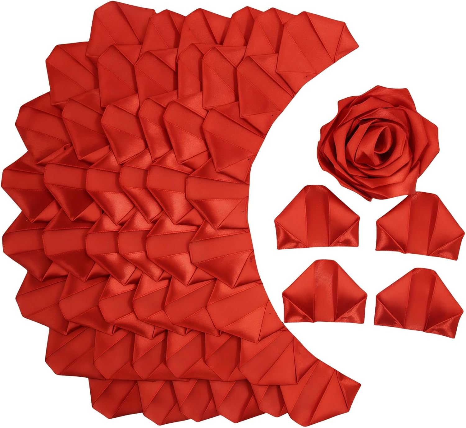 300Pcs Premade Satin Ribbon Rose Petals Half-Finished for Eternal Rose DIY Ramos Forever Flowers Bouquets Everlasting Floral,for Wedding,Anniversary,Birthday (300 Pcs Red) - Image 1