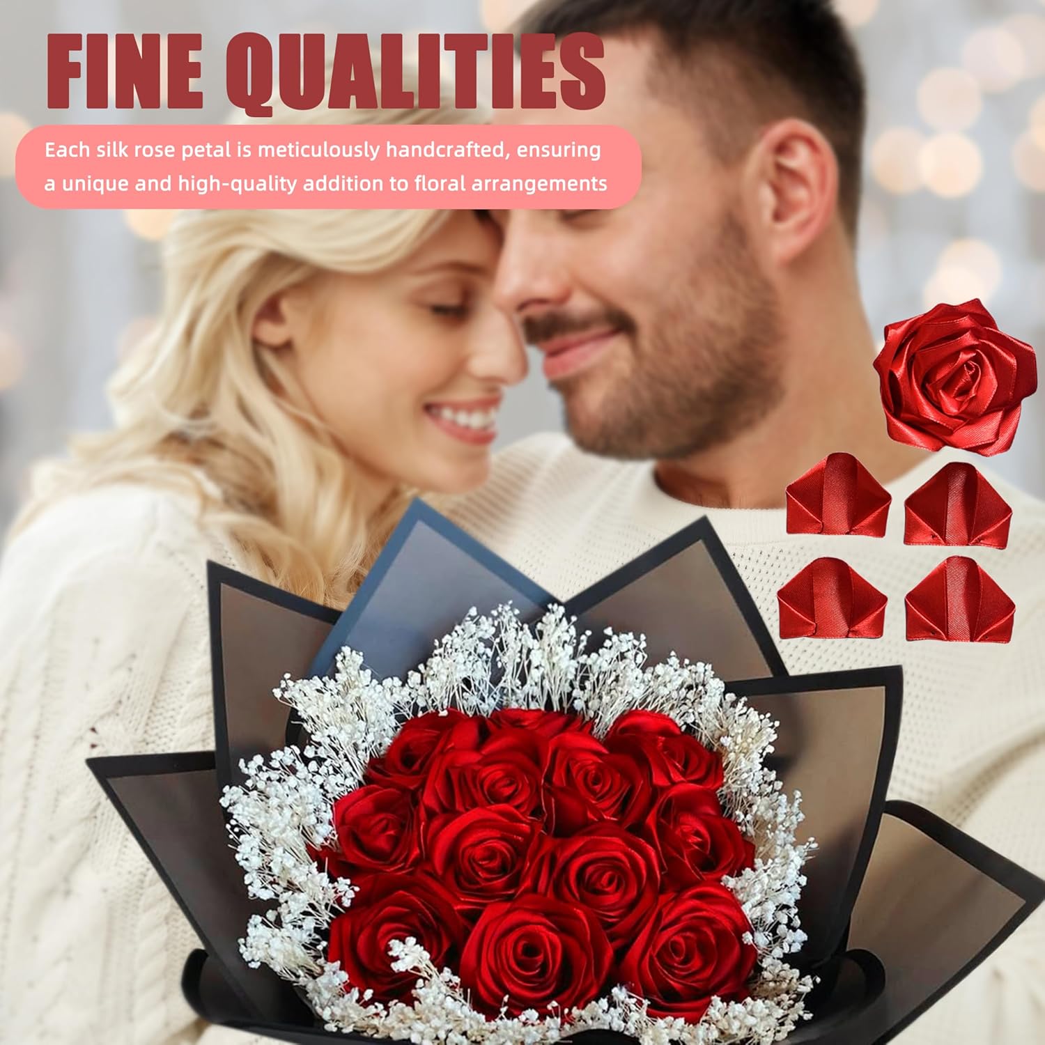 300Pcs Premade Satin Ribbon Rose Petals Half-Finished for Eternal Rose DIY Ramos Forever Flowers Bouquets Everlasting Floral,for Wedding,Anniversary,Birthday (300 Pcs Red) - Image 3