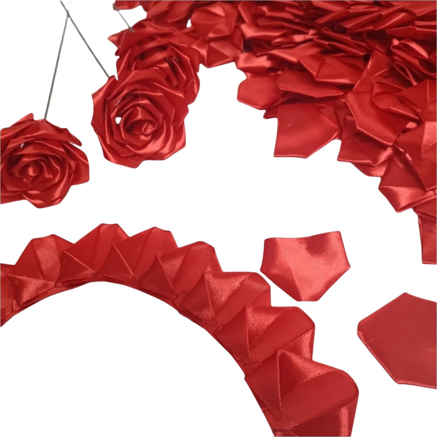 300Pcs Premade Satin Ribbon Rose Petals Half-Finished for Eternal Rose DIY Ramos Forever Flowers Bouquets Everlasting Floral,for Wedding,Anniversary,Birthday (300 Pcs Red) - Image 6
