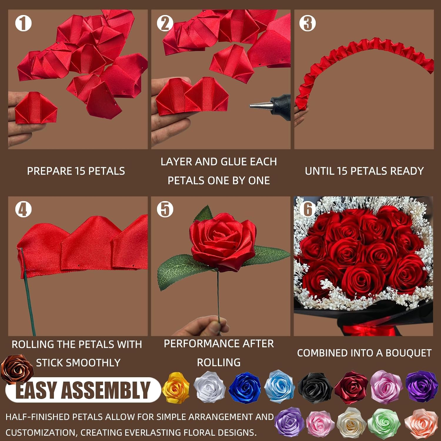 300Pcs Premade Satin Ribbon Rose Petals Half-Finished for Eternal Rose DIY Ramos Forever Flowers Bouquets Everlasting Floral,for Wedding,Anniversary,Birthday (300 Pcs Red) - Image 8