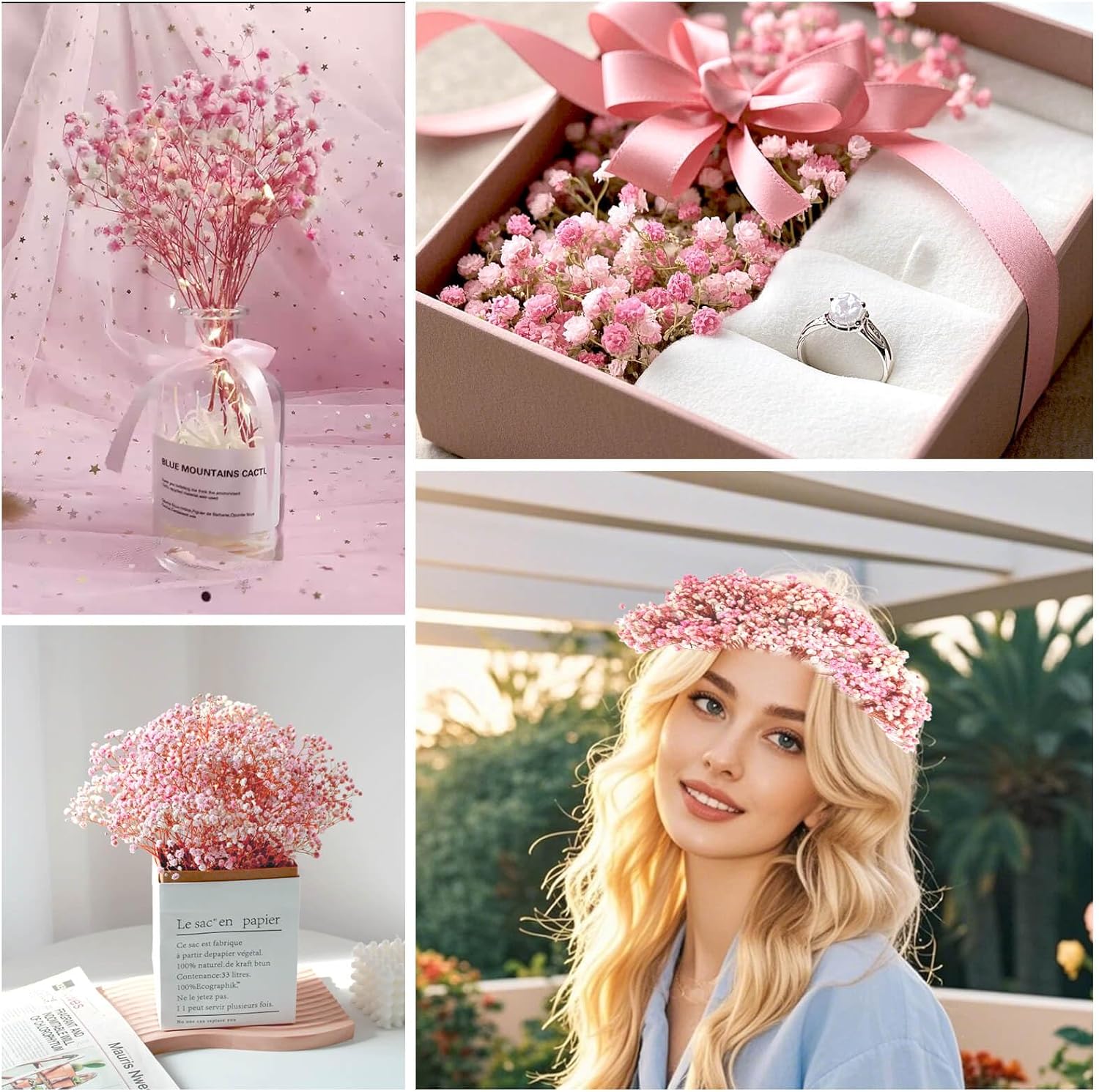 1500+ Mini Pink Dried Babys Breath Flowers, 50pcs Baby Breath Bouquet, 6'' Natural Gypsophila Bulk, Dried Flowers for Gifts, DIY Crafts, Wedding Decor, Card Making, Vase Filler, Wreath Floral - Image 2