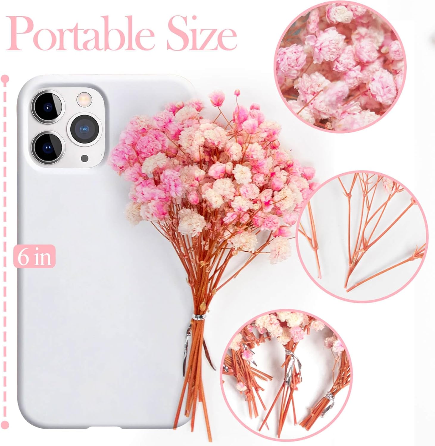 1500+ Mini Pink Dried Babys Breath Flowers, 50pcs Baby Breath Bouquet, 6'' Natural Gypsophila Bulk, Dried Flowers for Gifts, DIY Crafts, Wedding Decor, Card Making, Vase Filler, Wreath Floral - Image 3