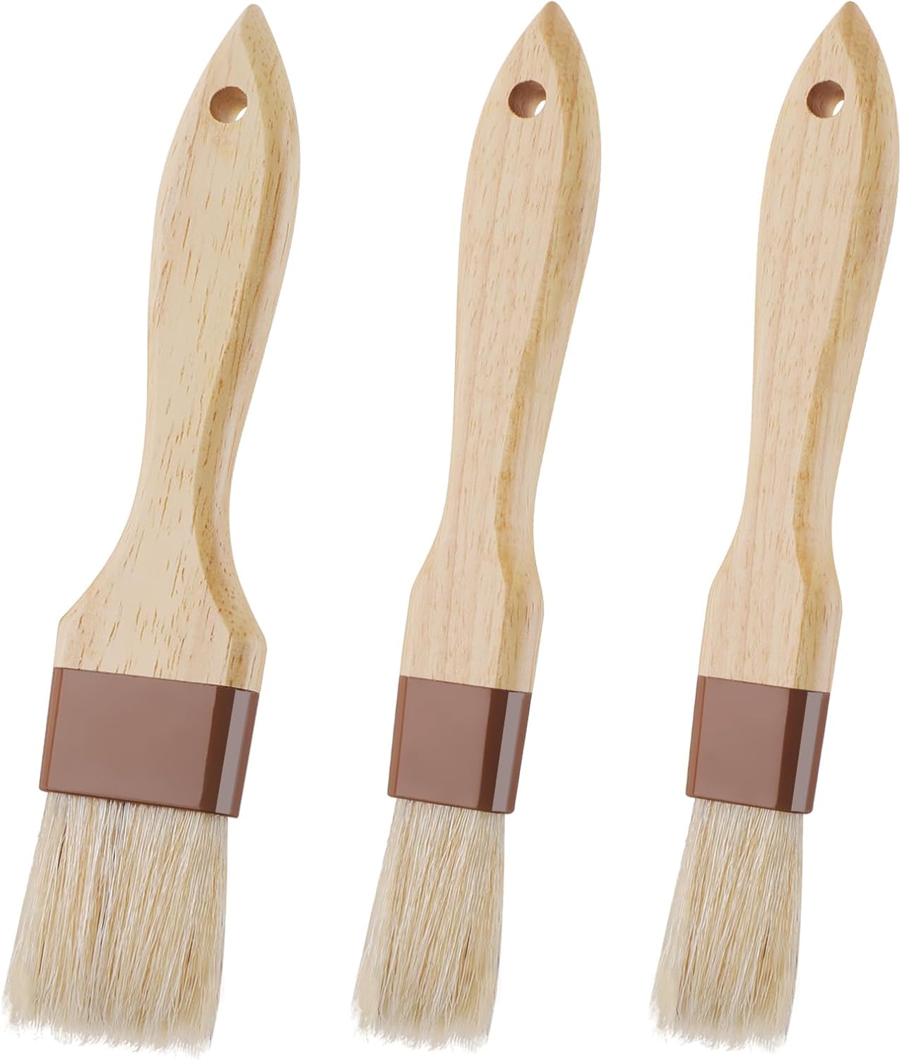 3 Pcs Pastry Brush, Natural Bristle Basting Brush, Cooking Brush, Food Brush, Butter Brush, Baster Brush, BBQ Brushes for Sauce, Kitchen Baking Brushes for Oil, Grilling, Marinade - Image 1