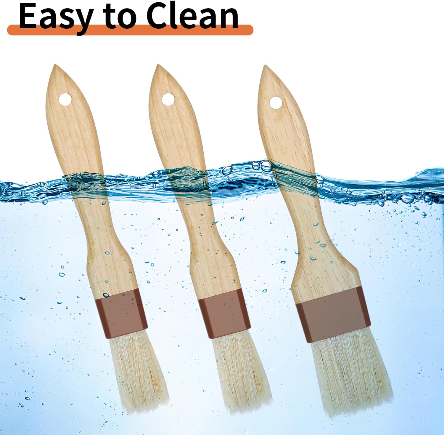 3 Pcs Pastry Brush, Natural Bristle Basting Brush, Cooking Brush, Food Brush, Butter Brush, Baster Brush, BBQ Brushes for Sauce, Kitchen Baking Brushes for Oil, Grilling, Marinade - Image 5