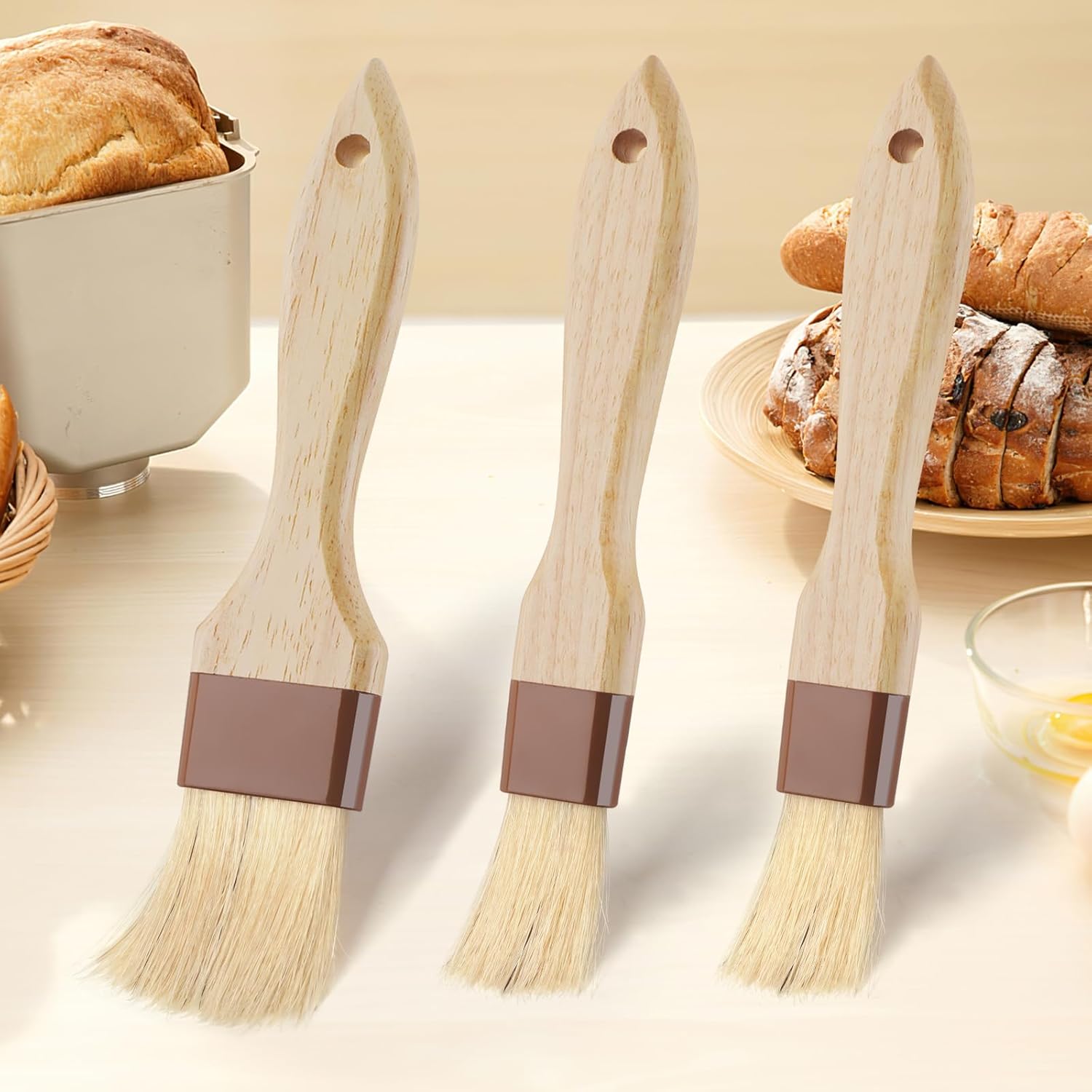 3 Pcs Pastry Brush, Natural Bristle Basting Brush, Cooking Brush, Food Brush, Butter Brush, Baster Brush, BBQ Brushes for Sauce, Kitchen Baking Brushes for Oil, Grilling, Marinade - Image 8