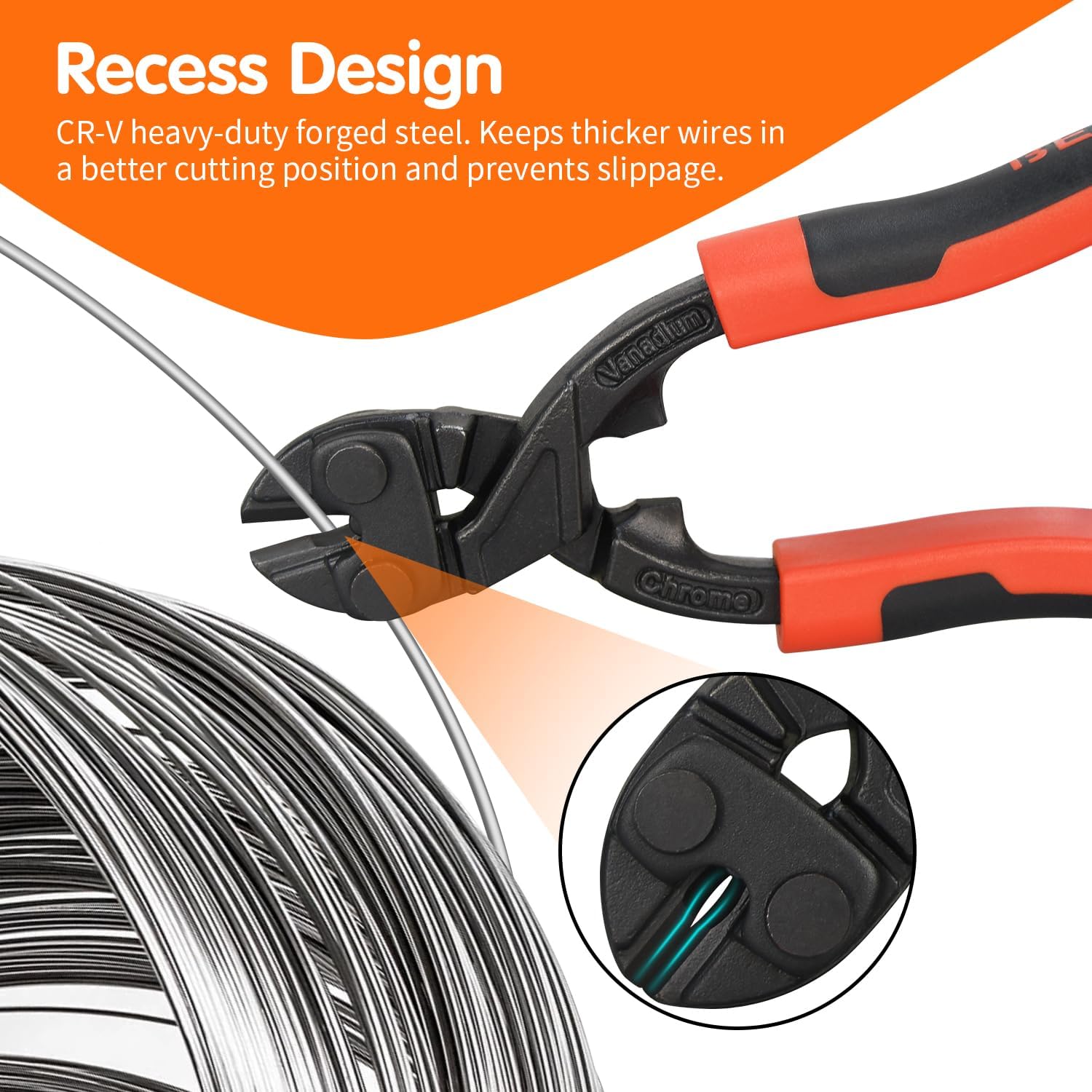 8-inch Mini Bolt Cutter, Heavy Duty Wire Cutters with Ergonomic Handle, High Hardness and High Leverage, CR-V Steel Blade for Wire, Cables, Chains, Small Screws, Nails - Image 4