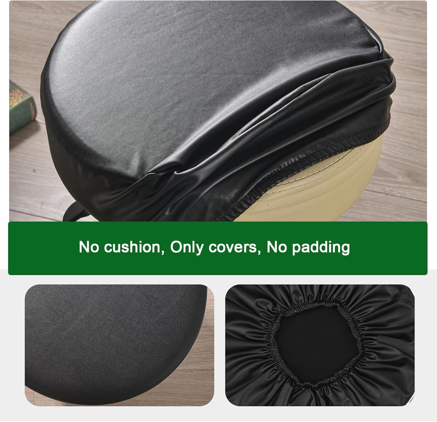 Bar Stool Covers Round Set of 2, Waterproof PU Seat Covers With Elastic Bands, Chair Covers Washable Cushion Slipcover for 12-15 Inch - Black - Image 4