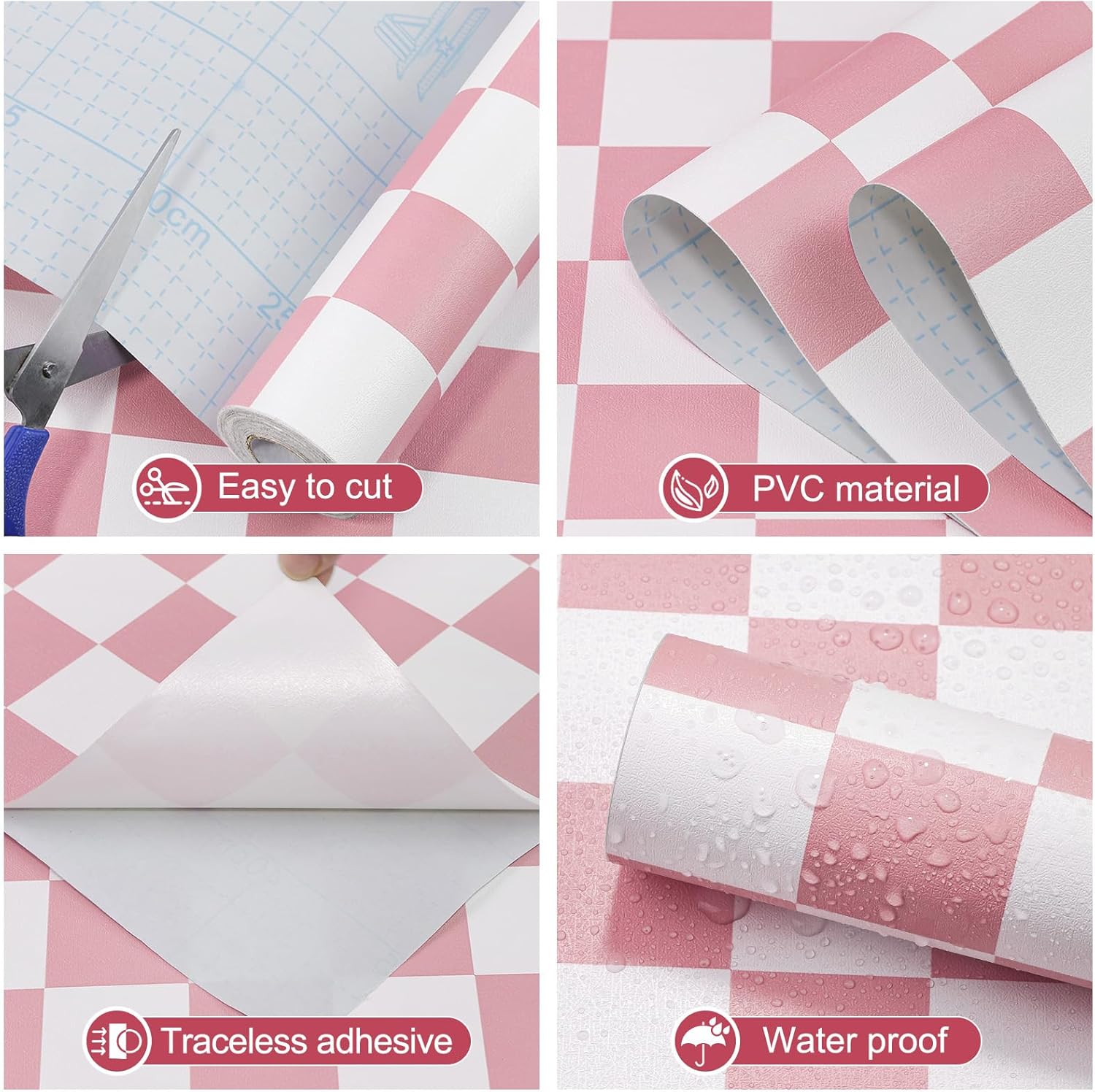Checkered Wallpaper Peel and Stick Pink Mosaic Checkerboard Contact Paper 17.3”X120”Modern Self Adhesive Vinyl Removable Wall Paper for Shelf Liner,Classroom,Cabinets,Living Room - Image 3