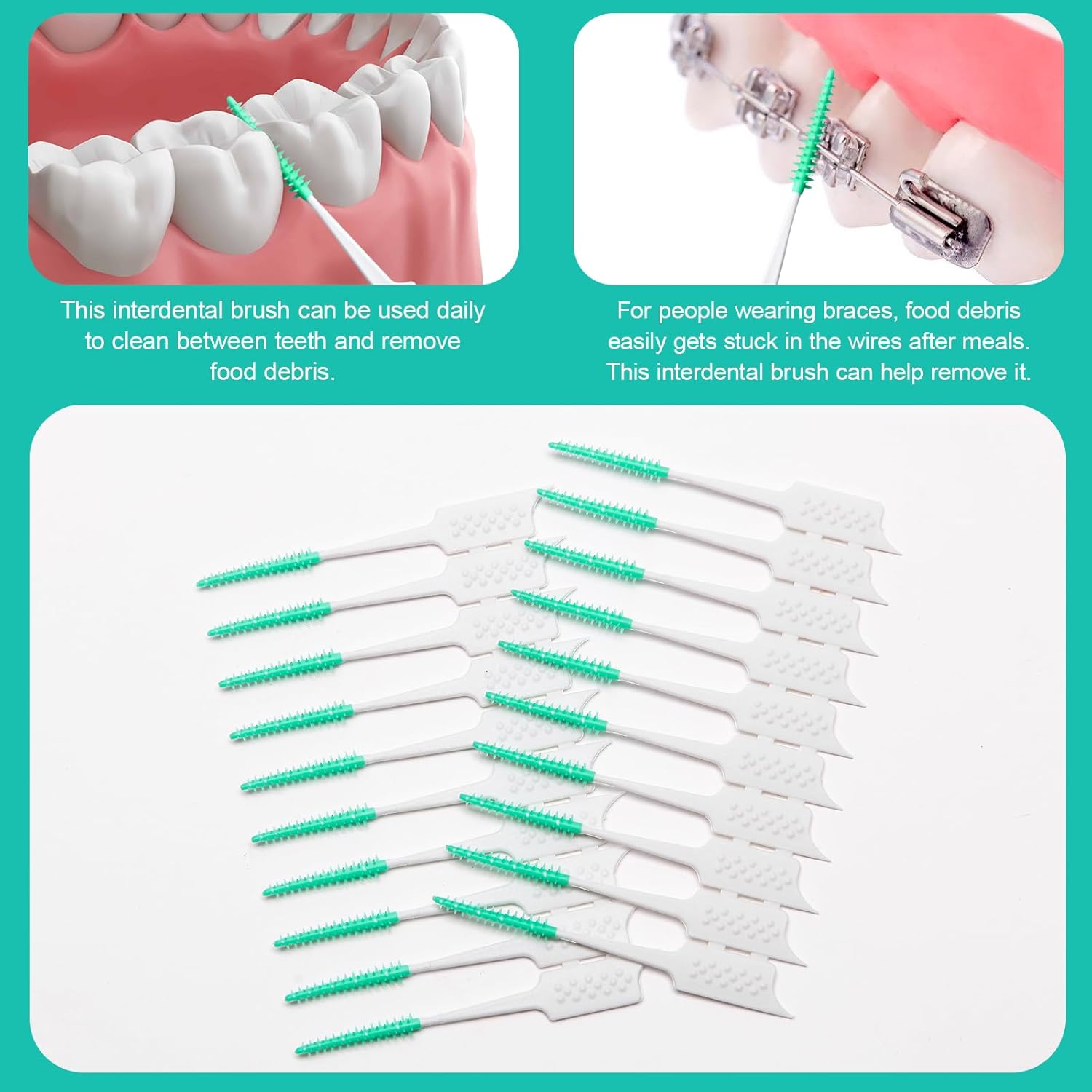 300 Pieces Interdental Brushes,Braces Brush with Silicone Head,Dental Tooth Flossing Toothpick Cleaners Tooth Tool, Green - Image 4