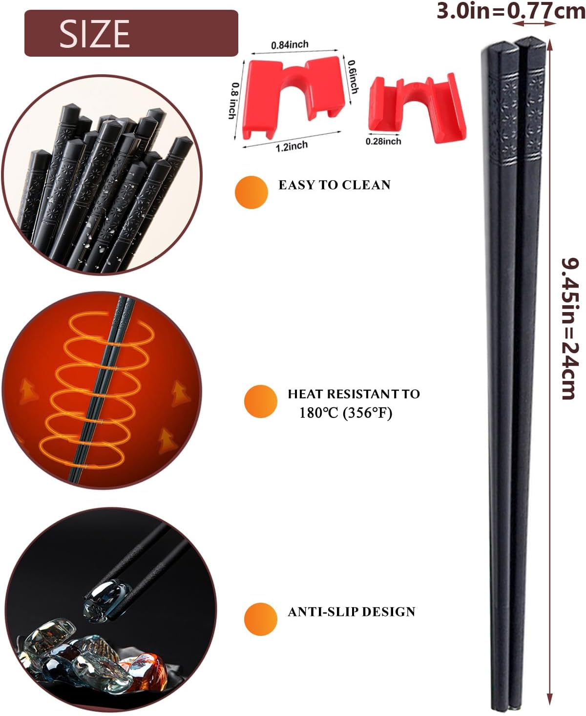 5 Pairs Reusable Training Chopsticks, 9.45 Inch Dishwasher Safe Fiberglass Japanese Training Chopsticks for Beginner, Non-Slip, Easy to Use(colorful) - Image 3
