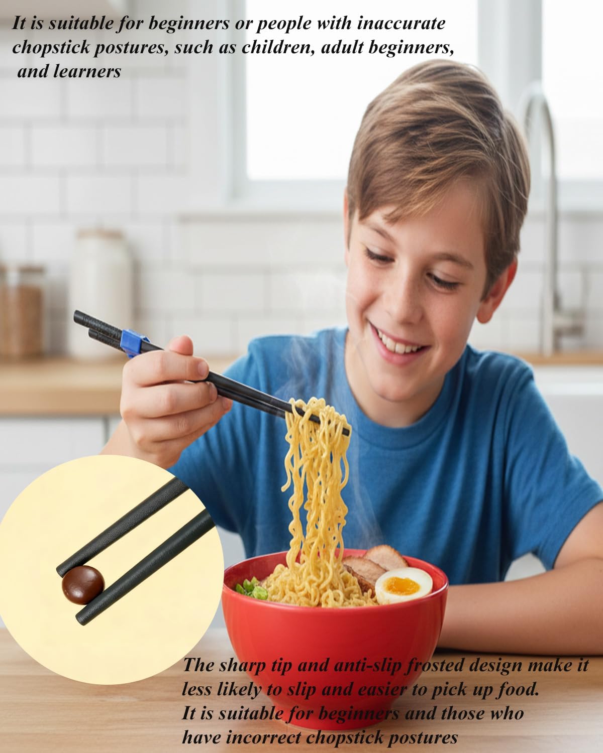 5 Pairs Reusable Training Chopsticks, 9.45 Inch Dishwasher Safe Fiberglass Japanese Training Chopsticks for Beginner, Non-Slip, Easy to Use(colorful) - Image 5