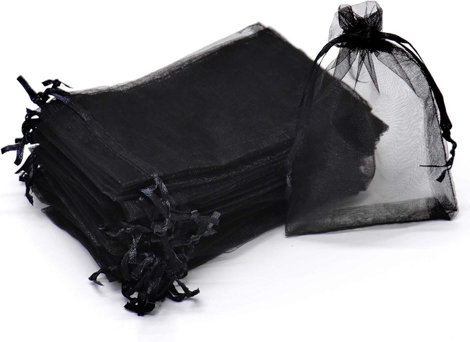 100Pcs Black Organza Bags 3x4 Inch, Small Mesh Jewelry Bags Drawstring Gift Bag Wedding Party Favor Halloween Candy Treat Pouches - Image 1