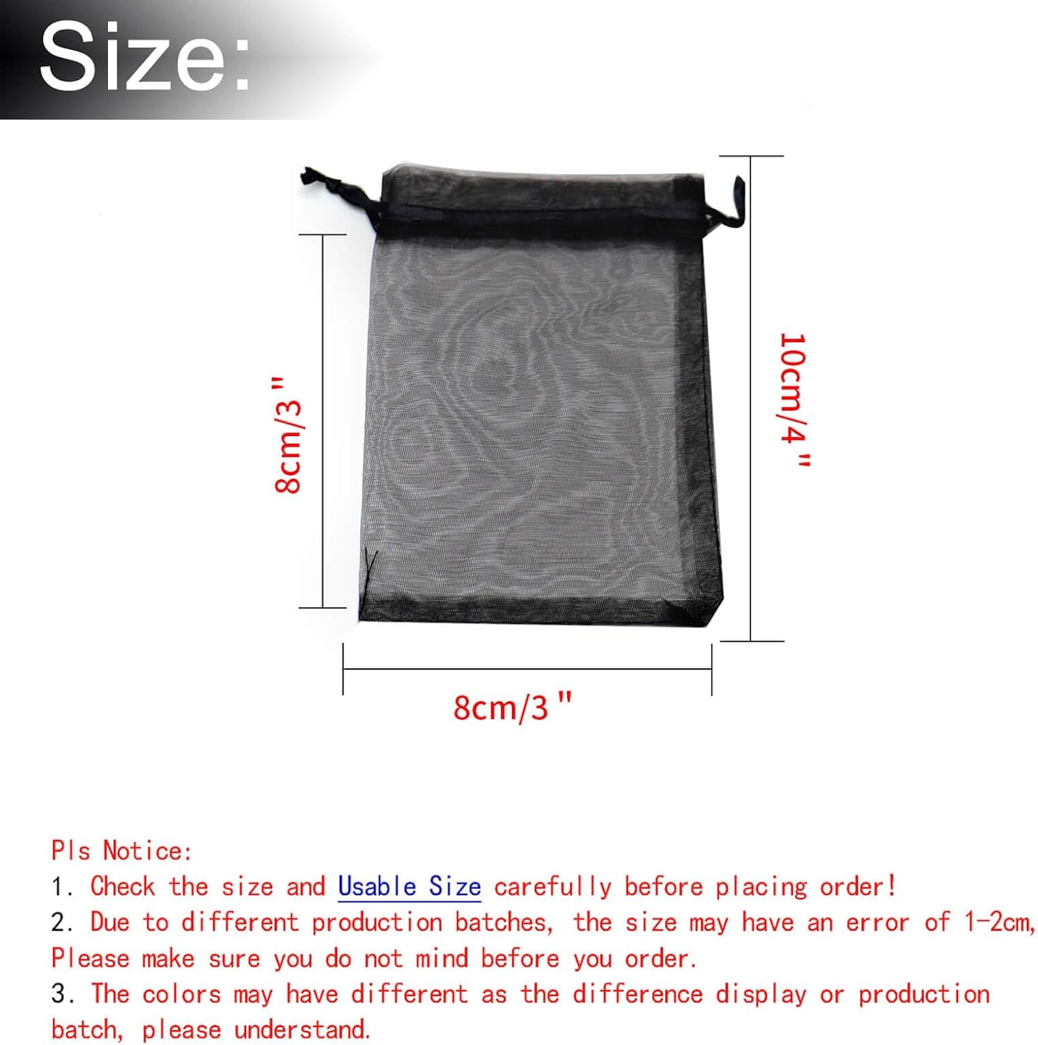 100Pcs Black Organza Bags 3x4 Inch, Small Mesh Jewelry Bags Drawstring Gift Bag Wedding Party Favor Halloween Candy Treat Pouches - Image 3