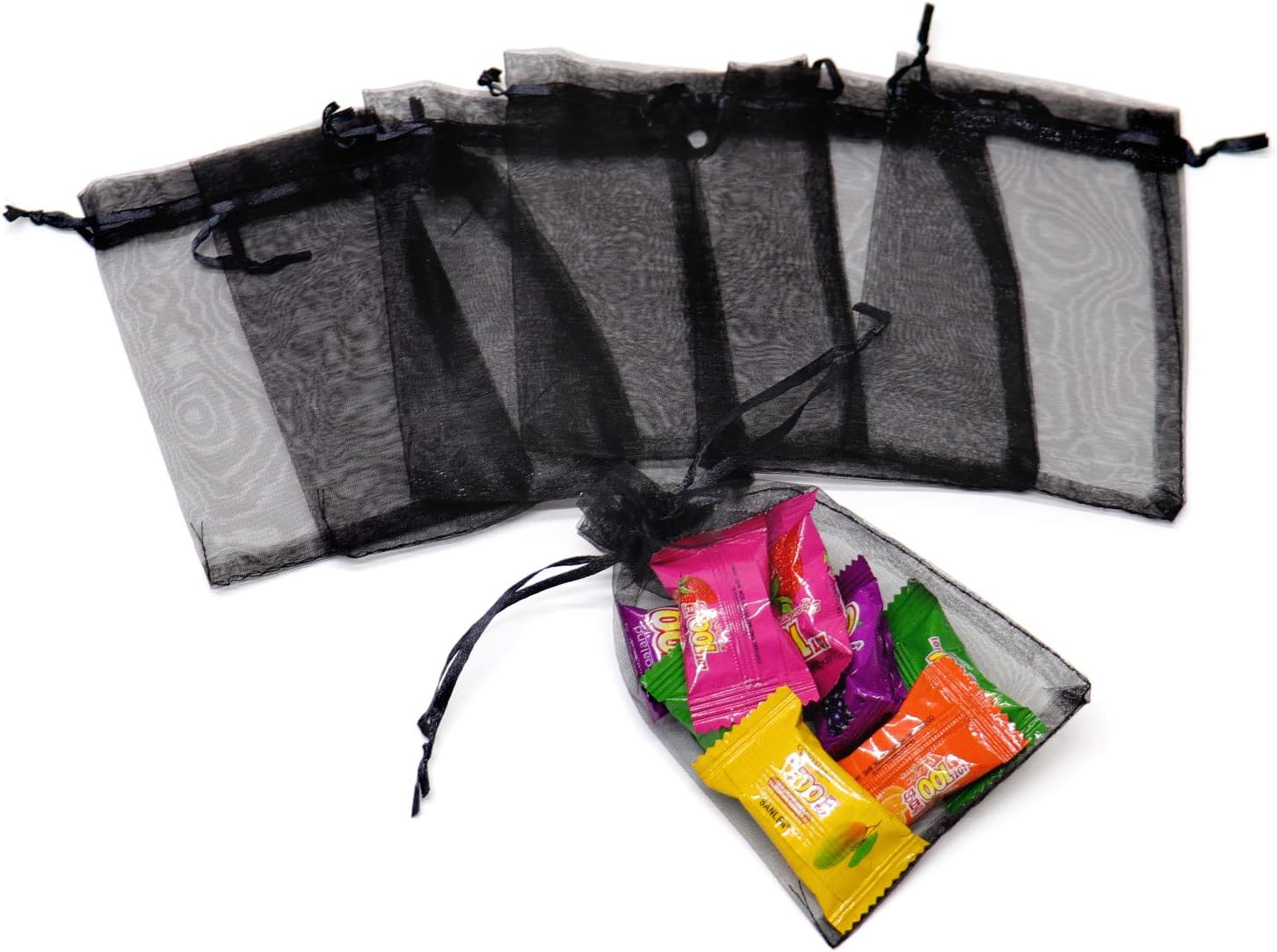 100Pcs Black Organza Bags 3x4 Inch, Small Mesh Jewelry Bags Drawstring Gift Bag Wedding Party Favor Halloween Candy Treat Pouches - Image 4