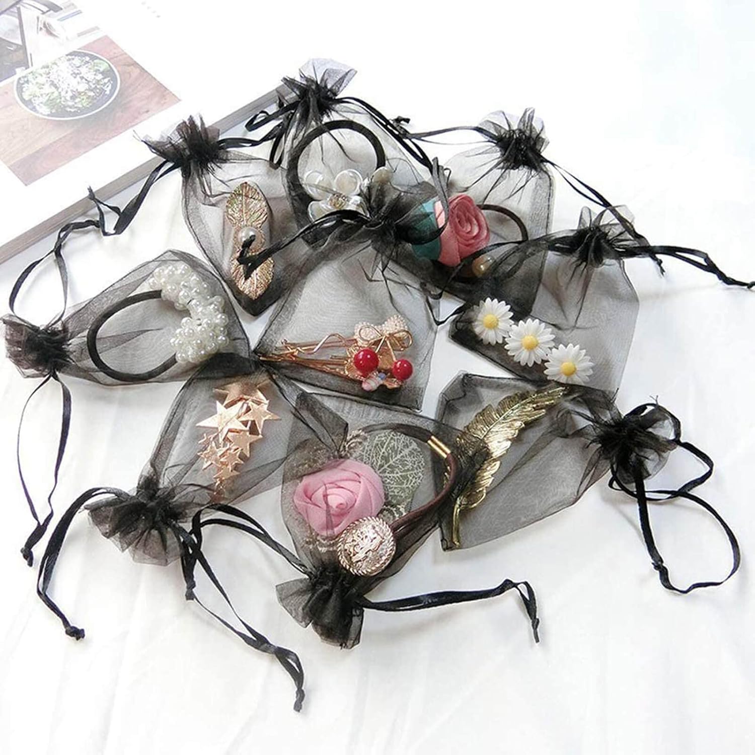 100Pcs Black Organza Bags 3x4 Inch, Small Mesh Jewelry Bags Drawstring Gift Bag Wedding Party Favor Halloween Candy Treat Pouches - Image 5