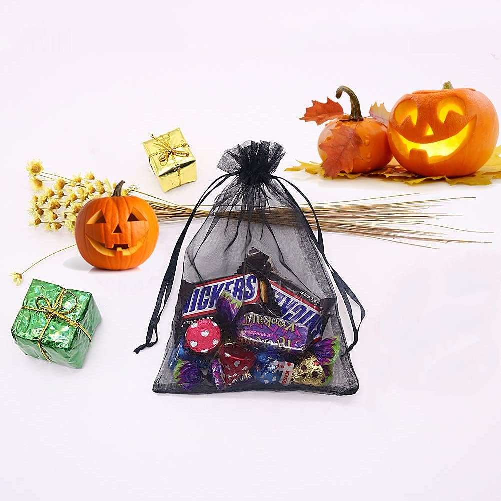 100Pcs Black Organza Bags 3x4 Inch, Small Mesh Jewelry Bags Drawstring Gift Bag Wedding Party Favor Halloween Candy Treat Pouches - Image 6