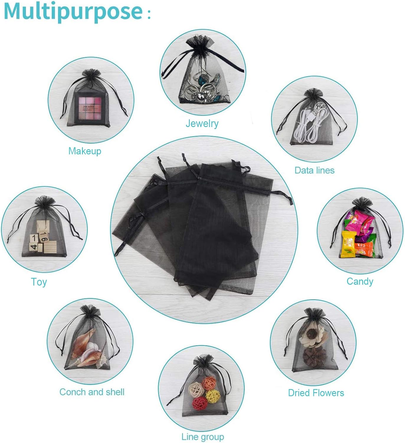 100Pcs Black Organza Bags 3x4 Inch, Small Mesh Jewelry Bags Drawstring Gift Bag Wedding Party Favor Halloween Candy Treat Pouches - Image 7