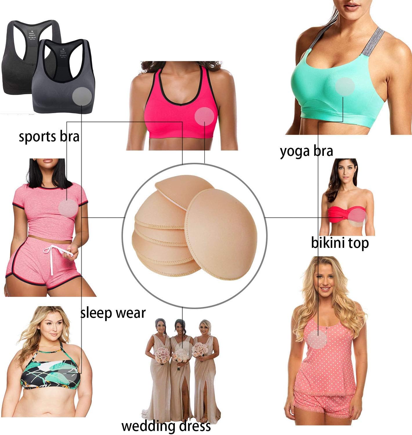 3 Pairs Round Seam Women's Removable Sports Yoga Bra pad, Bikini Top Bra Pads Insert - Image 6