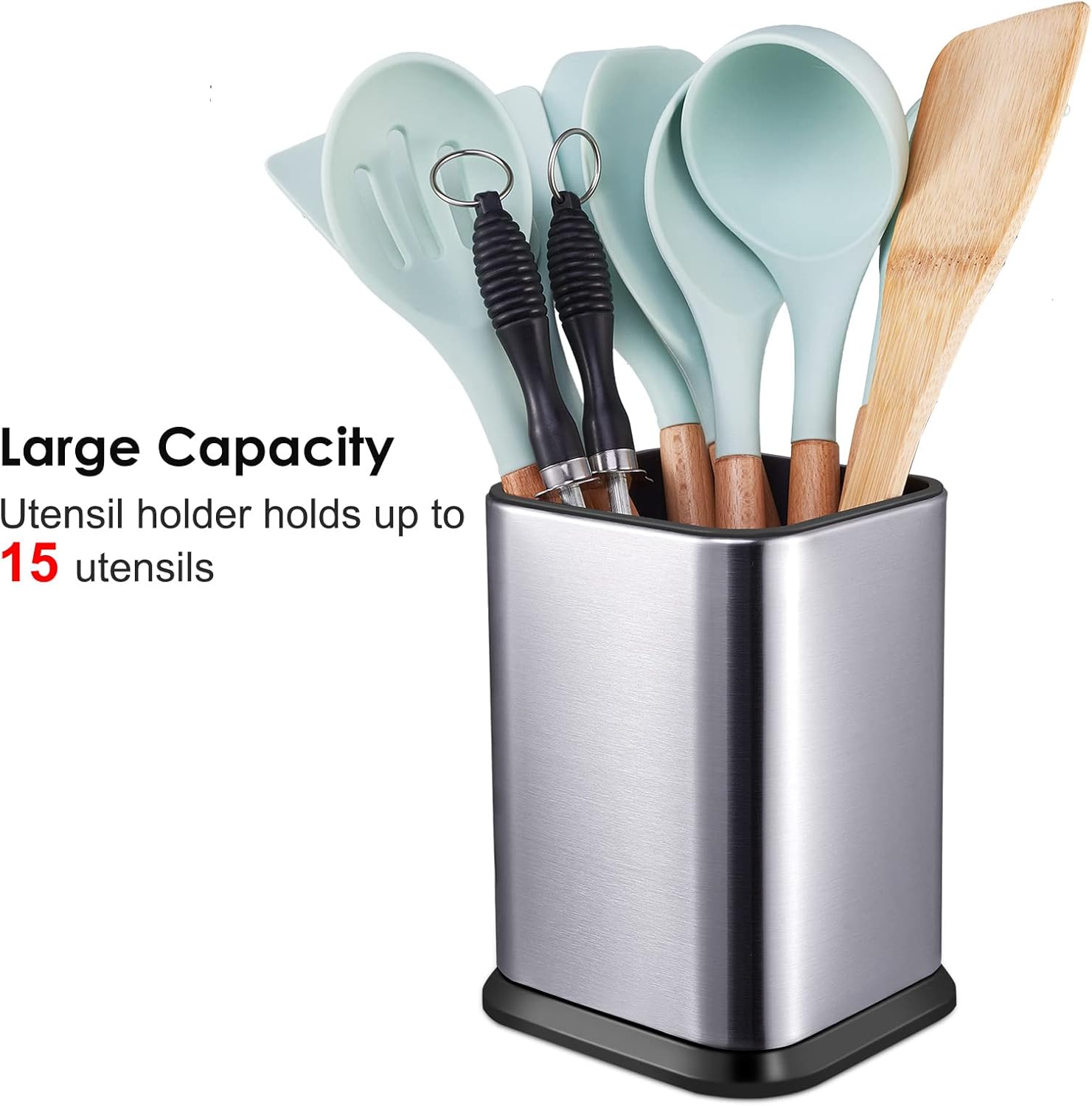 Stainless Steel Kitchen Utensil Holder for Countertop, Spoon Spatula Organizer,Modern Rectangular Large Cooking Utensil Caddy Counter,Utensil Crock Silver - Image 2