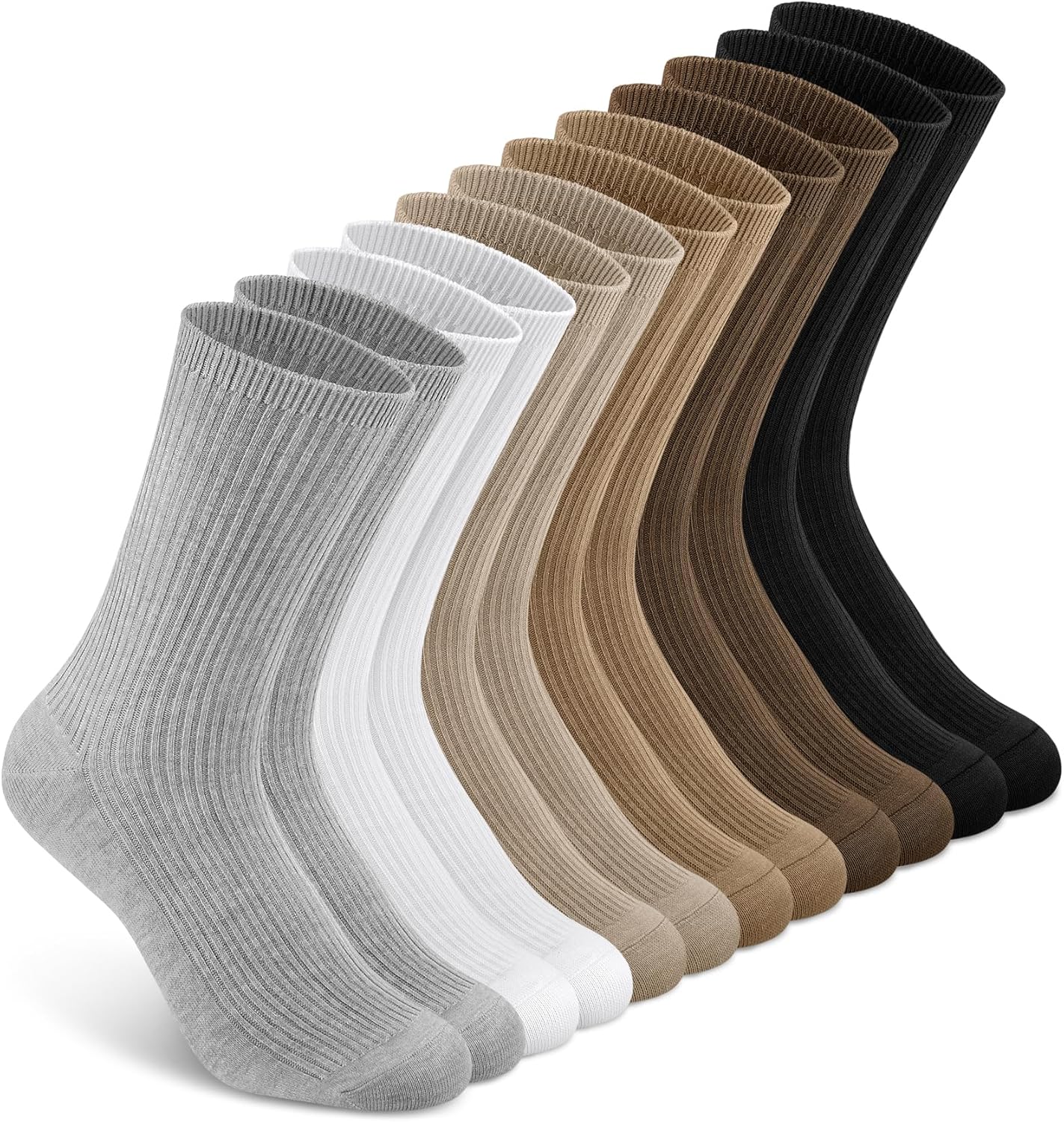 Women's Cotton Crew Socks 6 Pairs, Long Cute Aesthetic Neutral Athletic Boot Socks for Women Stocking Stuffers Gifts - Image 1