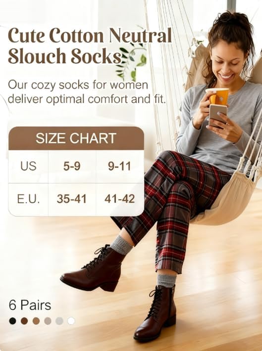 Women's Cotton Crew Socks 6 Pairs, Long Cute Aesthetic Neutral Athletic Boot Socks for Women Stocking Stuffers Gifts - Image 3