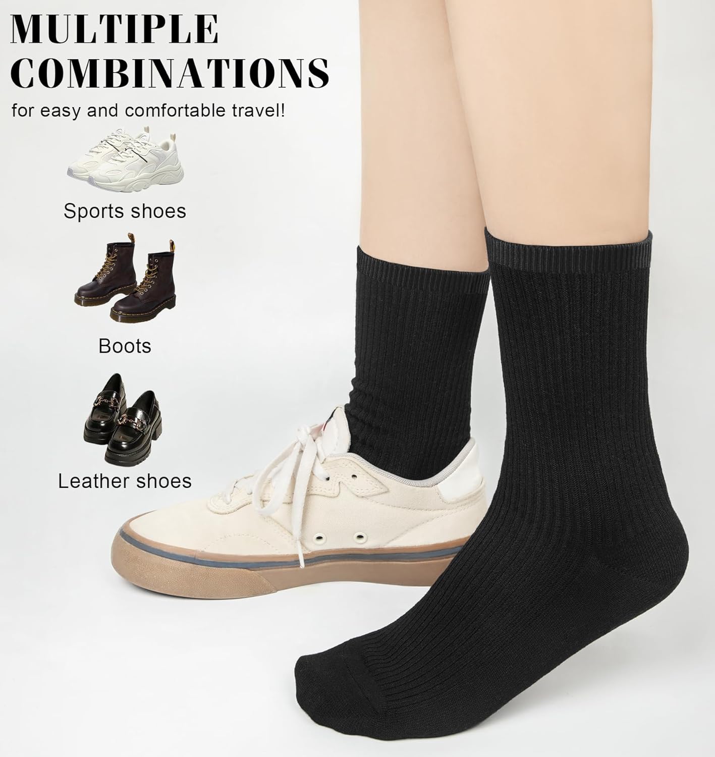 Women's Cotton Crew Socks 6 Pairs, Long Cute Aesthetic Neutral Athletic Boot Socks for Women Stocking Stuffers Gifts - Image 6