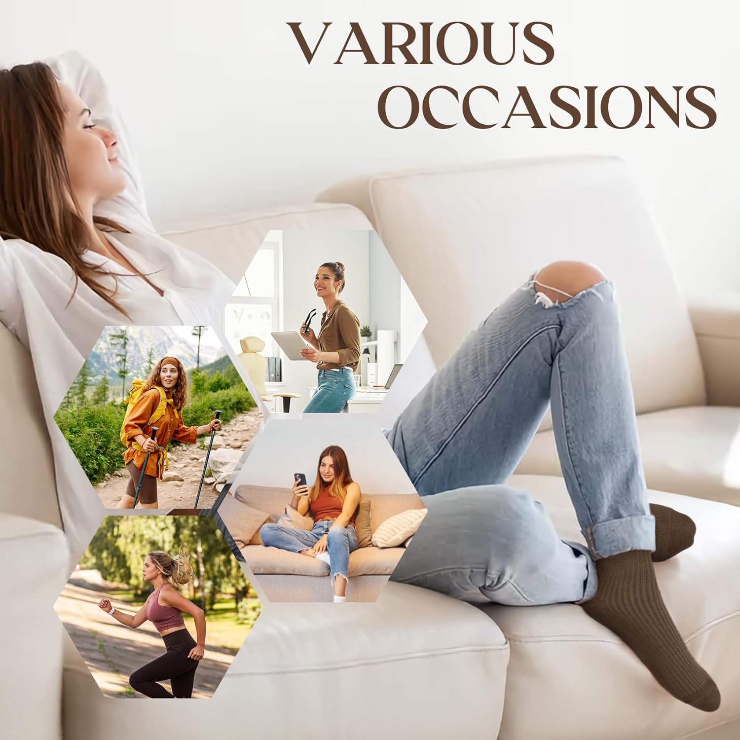 Women's Cotton Crew Socks 6 Pairs, Long Cute Aesthetic Neutral Athletic Boot Socks for Women Stocking Stuffers Gifts - Image 7