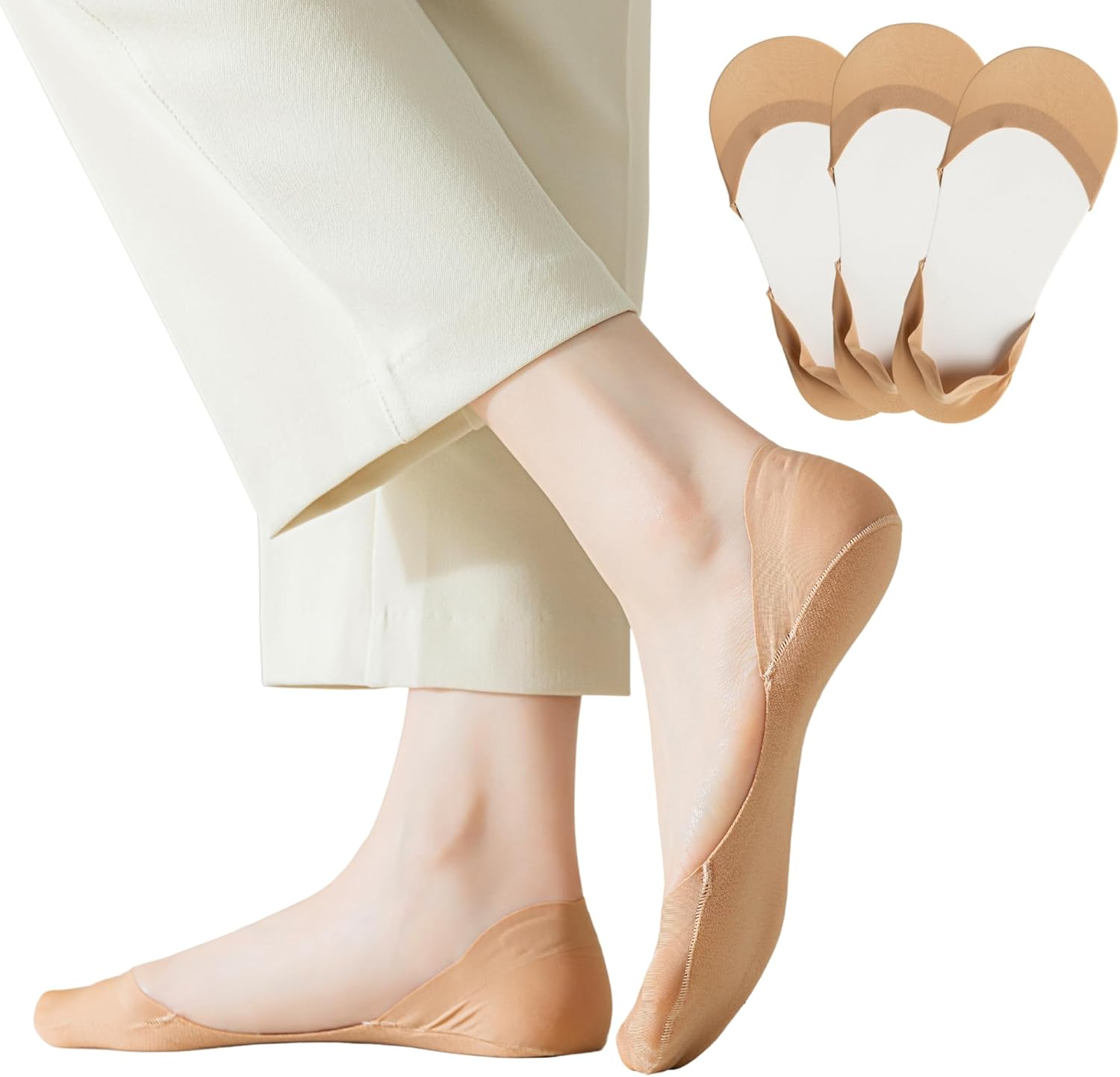 No Show Socks for Flats Heels Pumps Lofers Low Cut Non-Slip Invisible Liner Socks for Women by Flammi - Image 1