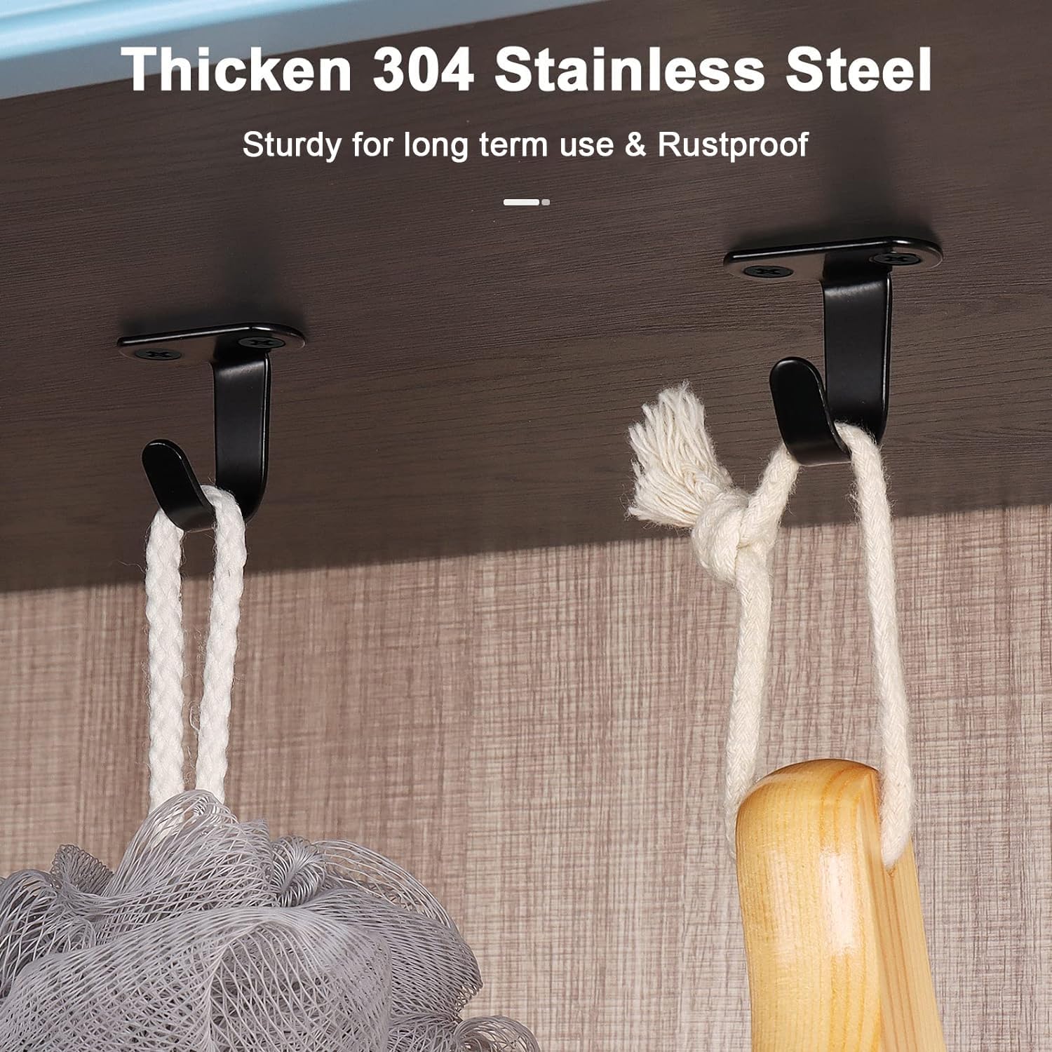 Stainless Steel Screw Mounted Ceiling Hooks, Under-Shelf Towel/Robe Clothes Hook Heavy Duty Coat Hanger for Bathroom Kitchen Cabinet Garage, 10 Pack (Matte Black) - Image 3