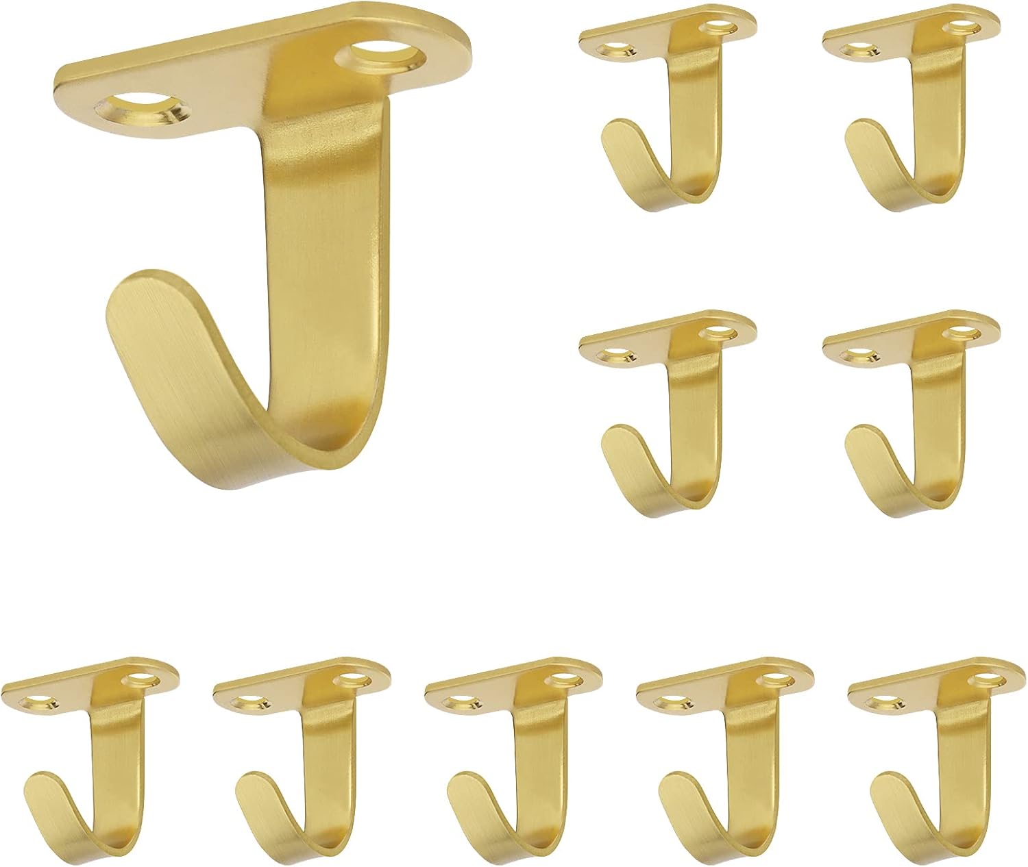 Stainless Steel Screw Mounted Ceiling Hooks, Under-Shelf Towel/Robe Clothes Hook Heavy Duty Coat Hanger for Bathroom Kitchen Cabinet Garage, 10 Pack (Brushed Gold) - Image 1