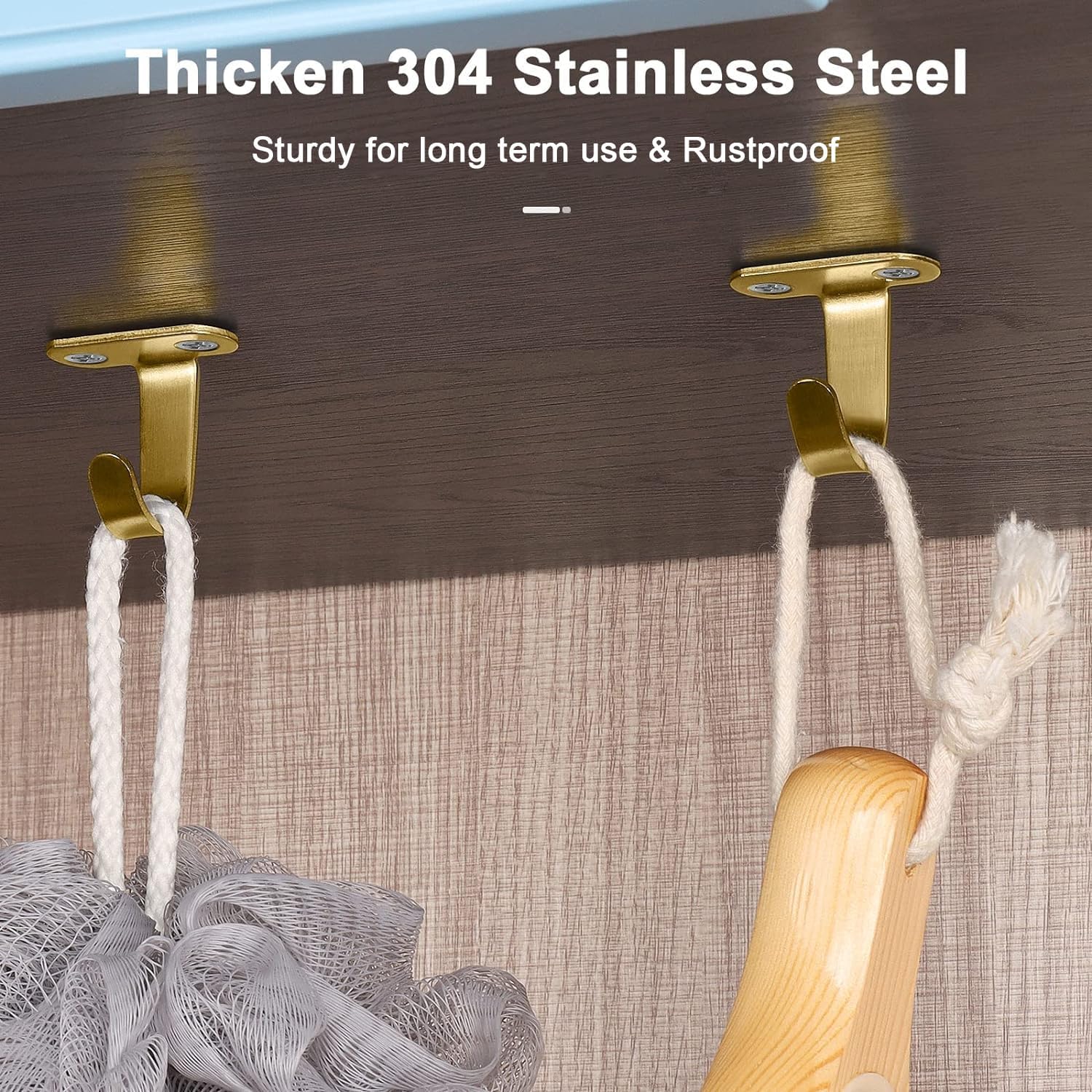 Stainless Steel Screw Mounted Ceiling Hooks, Under-Shelf Towel/Robe Clothes Hook Heavy Duty Coat Hanger for Bathroom Kitchen Cabinet Garage, 10 Pack (Brushed Gold) - Image 3