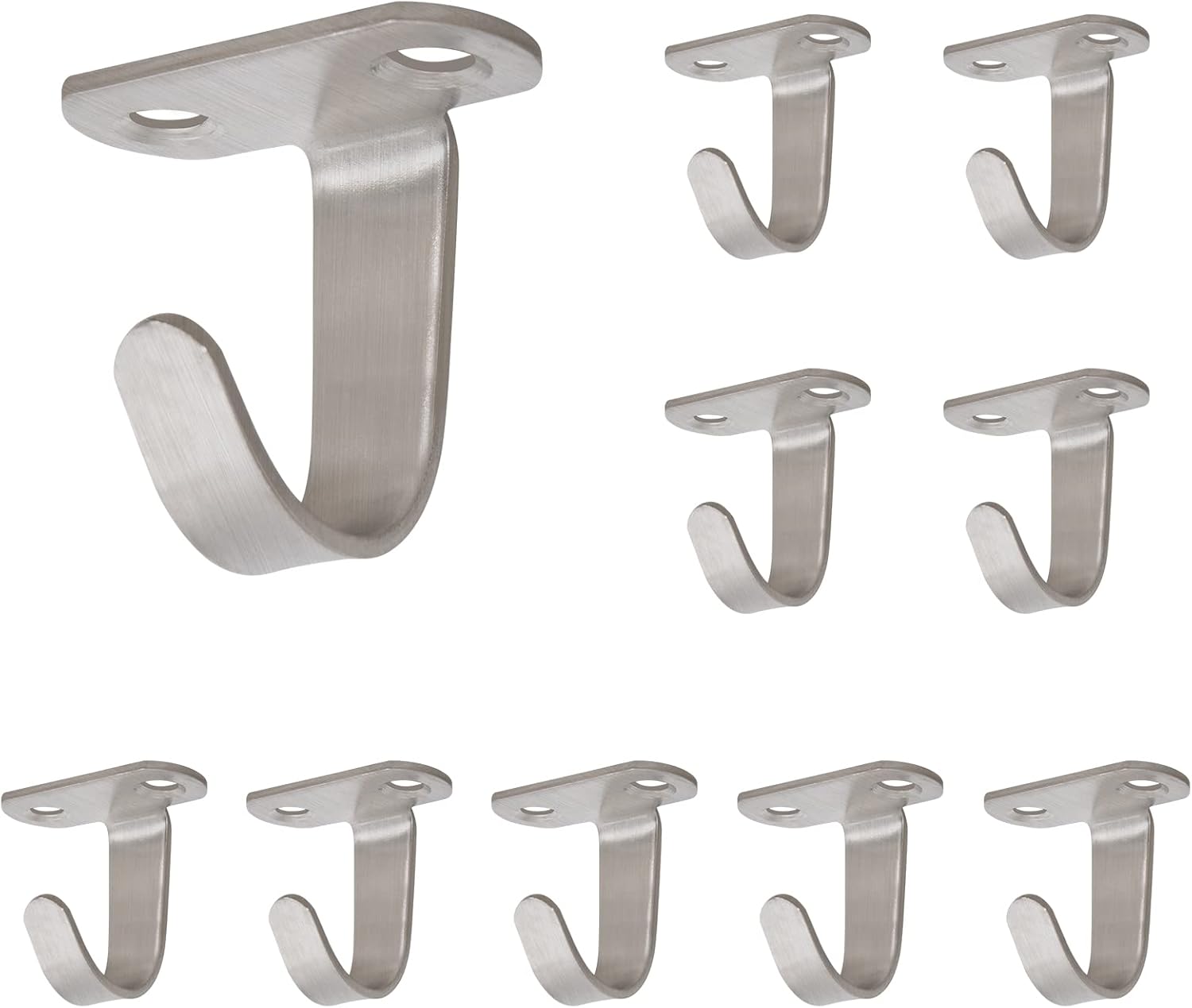 Stainless Steel Screw Mounted Ceiling Hooks, Under-Shelf Towel/Robe Clothes Hook Heavy Duty Coat Hanger for Bathroom Kitchen Cabinet Garage, 10 Pack (Brushed Nickel) - Image 1