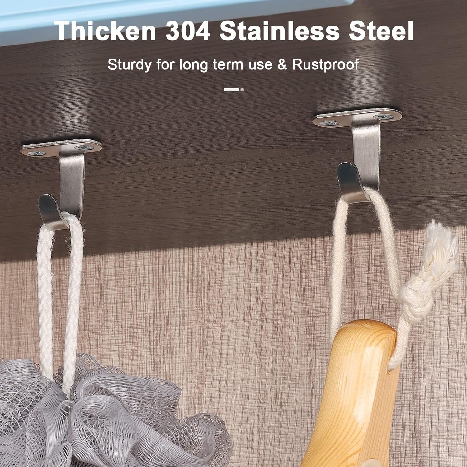 Stainless Steel Screw Mounted Ceiling Hooks, Under-Shelf Towel/Robe Clothes Hook Heavy Duty Coat Hanger for Bathroom Kitchen Cabinet Garage, 10 Pack (Brushed Nickel) - Image 3