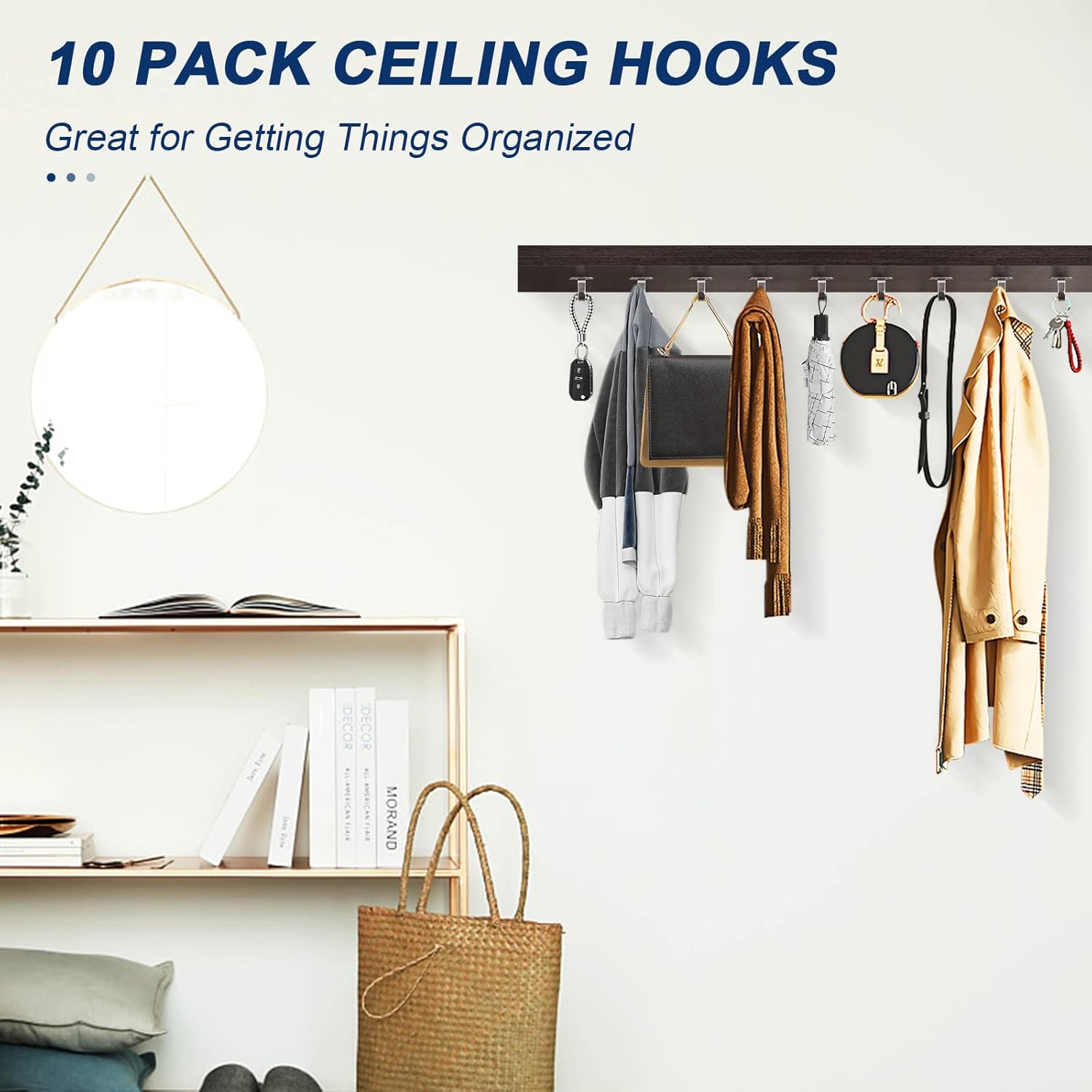 Stainless Steel Screw Mounted Ceiling Hooks, Under-Shelf Towel/Robe Clothes Hook Heavy Duty Coat Hanger for Bathroom Kitchen Cabinet Garage, 10 Pack (Brushed Nickel) - Image 4
